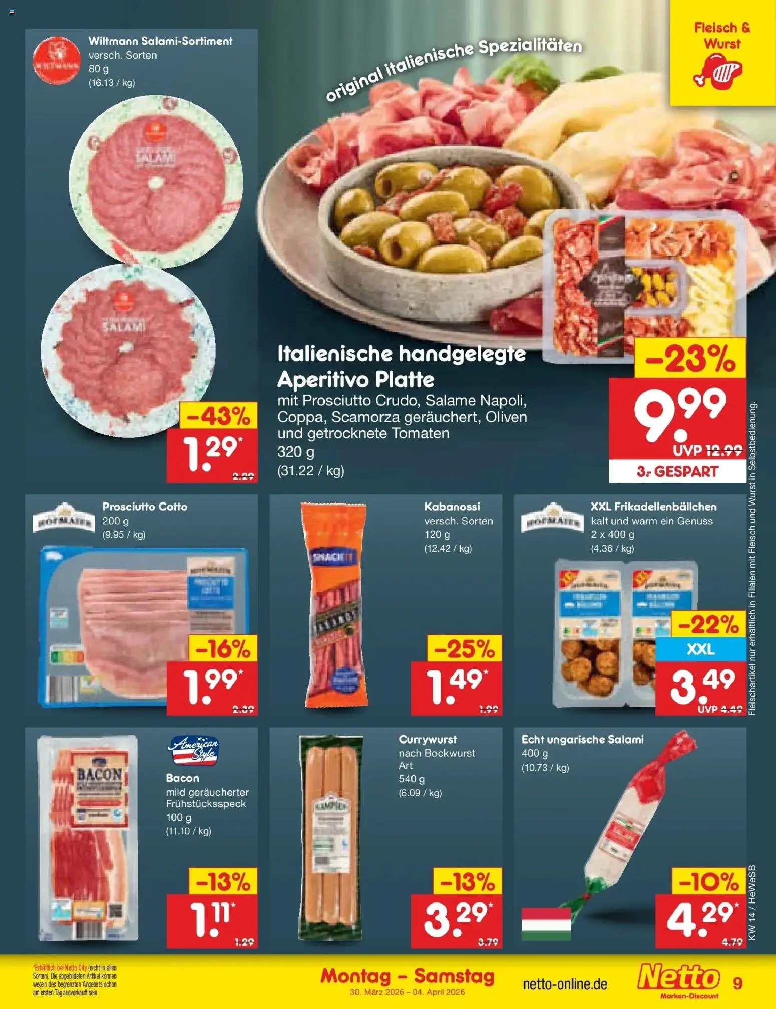 Netto Marken-Discount Prospekt Hamburg	 – gültig ab 30.03.2026 | Seite: 9 | Produkte: Tomaten, Wurst, Salami, Fleisch