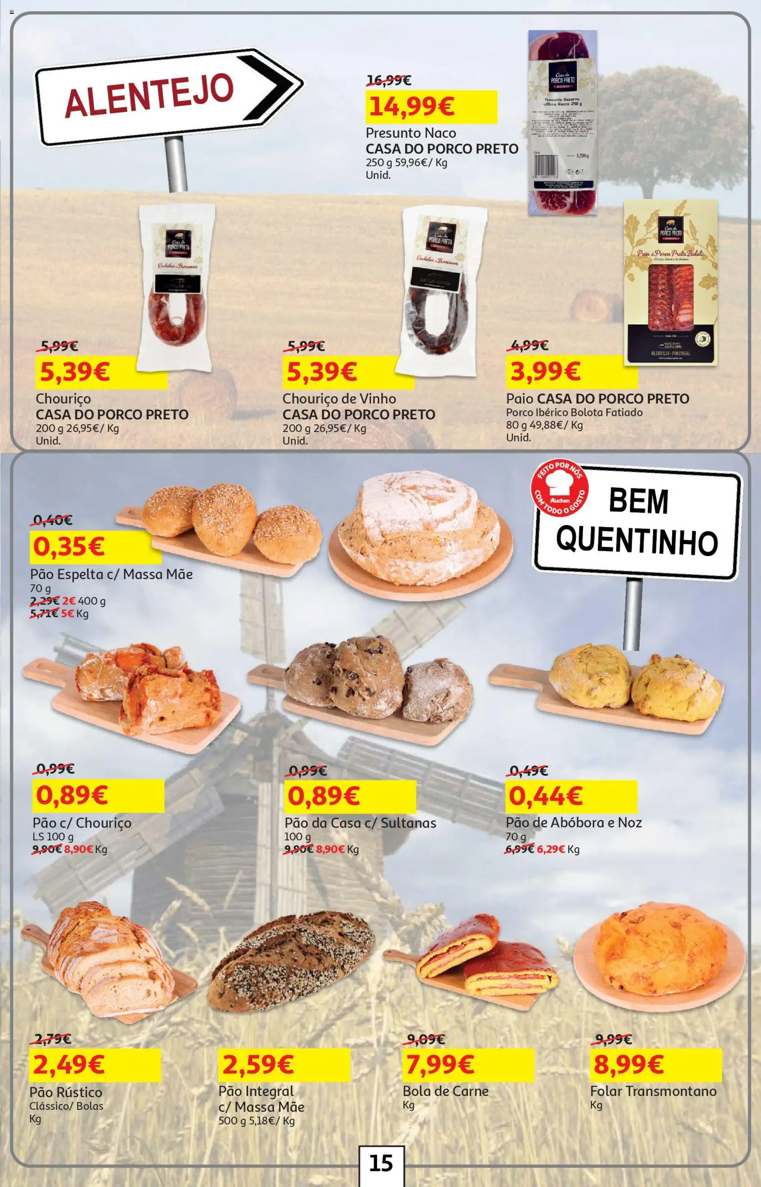 Auchan folheto │ válido de 17.02.2026 | Página: 15 | Produtos: Pão, Presunto, Abóbora, Massa