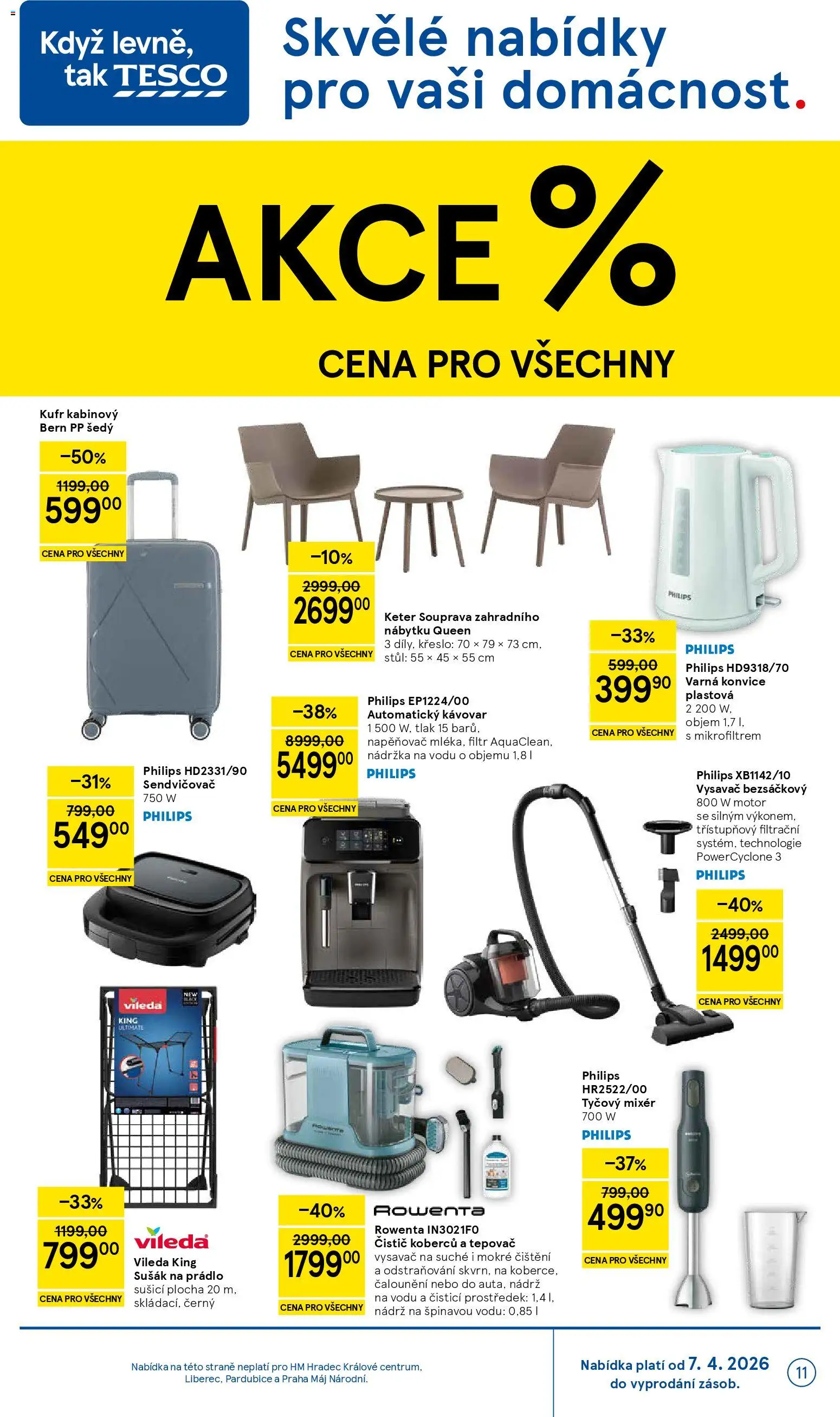 Tesco leták - Hypermarket od 07.04.2026 | Strana: 11 | Produkty: Sušák na prádlo, Kávovar, Sendvičovač, Křeslo