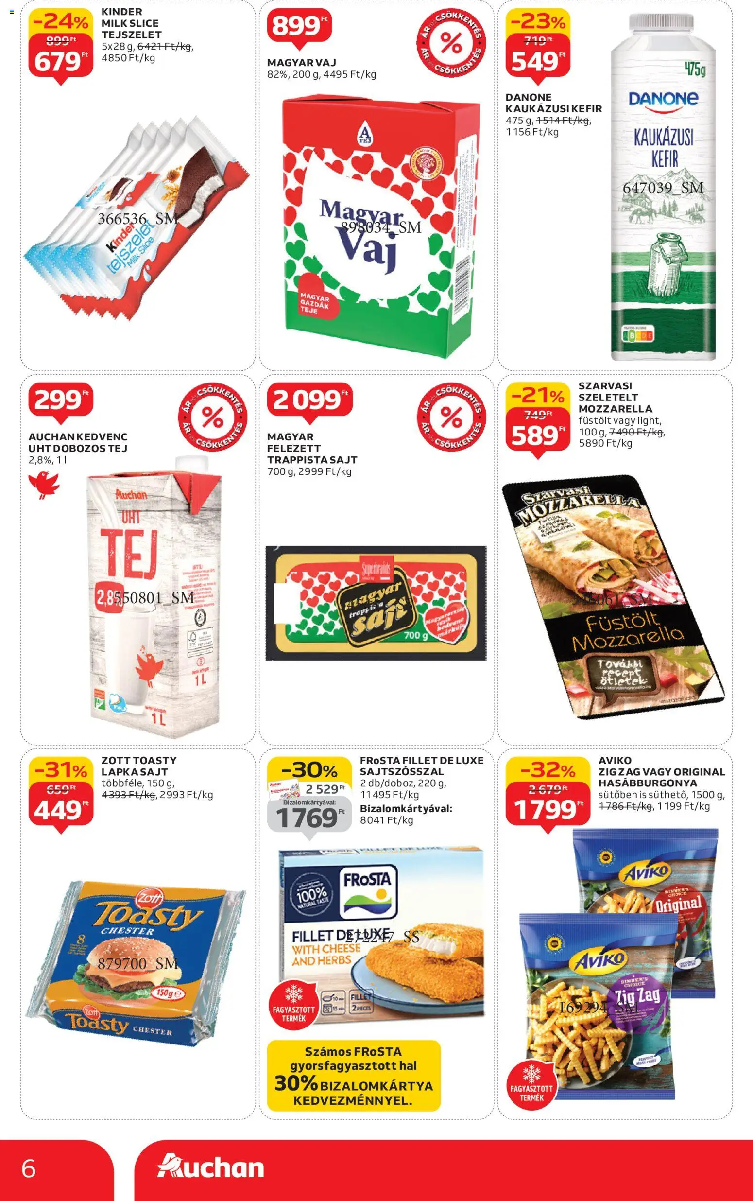 Auchan akciós ujság - amely érvényes a következő dátumtól: 02.01.2026 | Oldal: 6 | Termékek: Mozzarella, Tej, Vaj, Trappista sajt