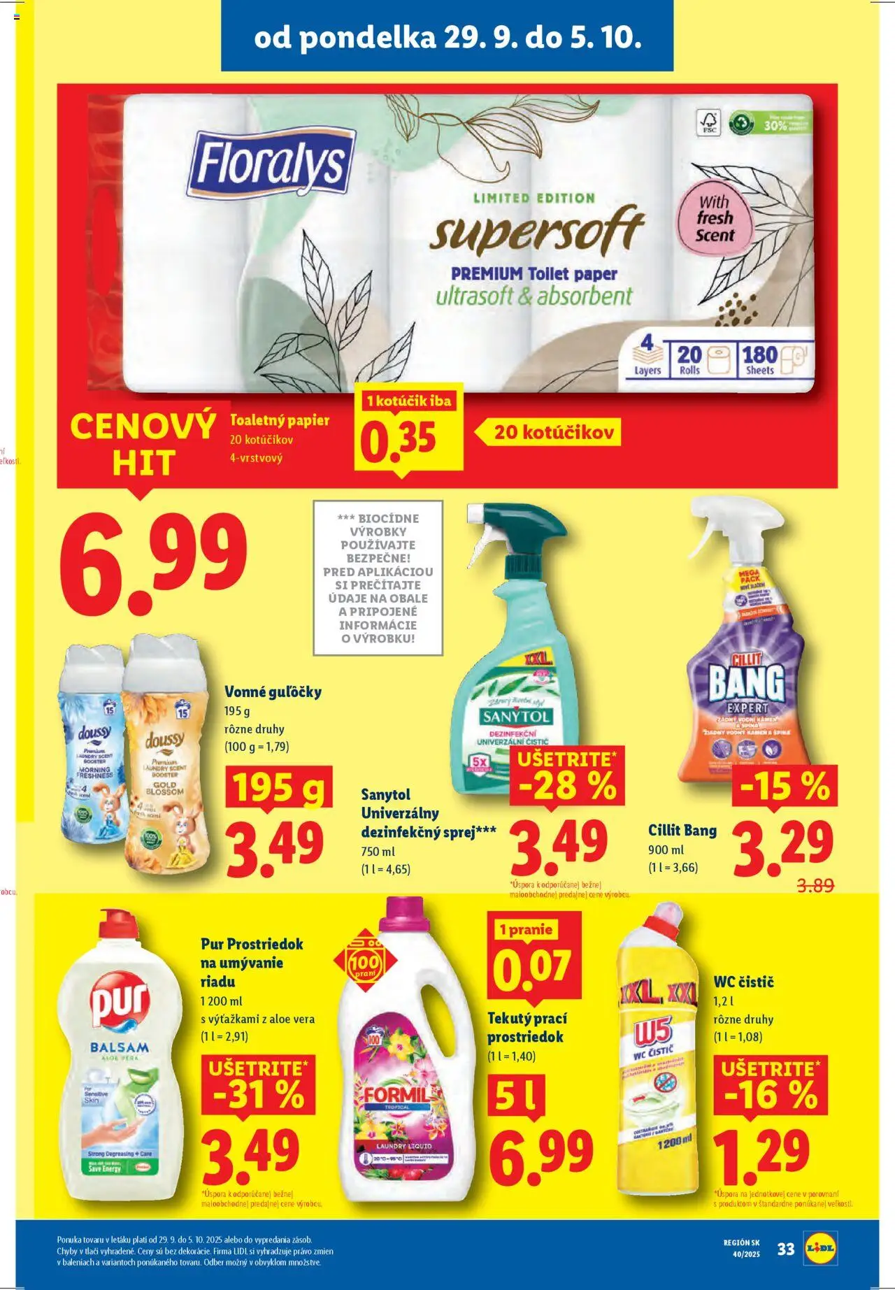 Nové Lidl akcie – leták je platný od 29.09.2025 | Strana: 43 | Produkty: Wc, Sanytol, Toaletný papier, Prostriedok na umývanie riadu