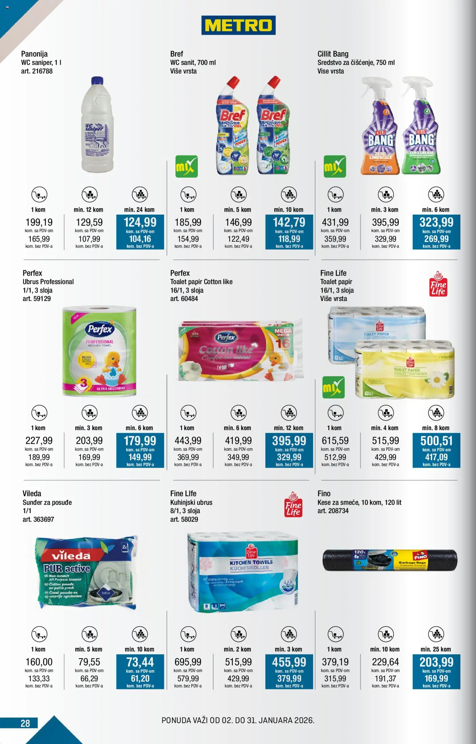 Metro katalog - važi od 02.01.2026 | Strana: 28 | Proizvode: Cillit Bang, Toalet papir, Ubrus, Wc