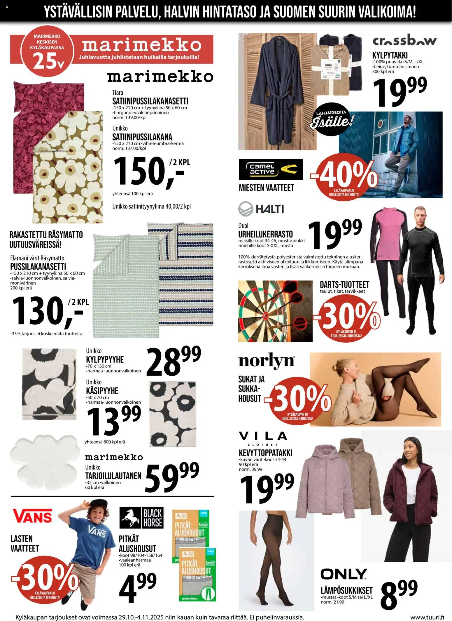Tuuri tarjoukset – voimassa 29.10.2025 alkaen | Sivu: 5 | Tuotteet: Housut, Kylpytakki, Alushousut, Tyynyliina