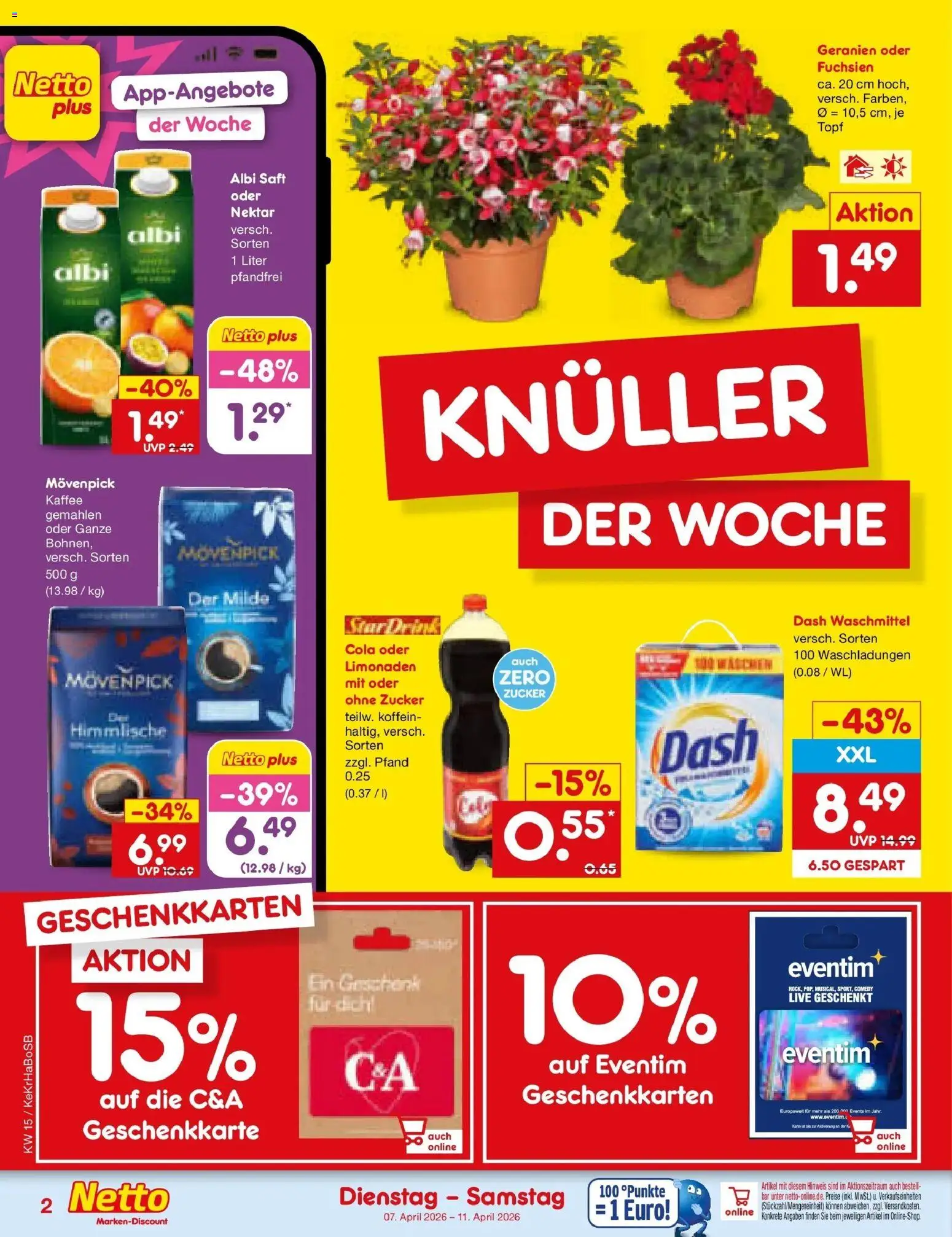 Netto Marken-Discount Prospekt Wuppertal	 – gültig ab 07.04.2026 | Seite: 2 | Produkte: Kaffee, Geranien, Waschmittel, Movenpick kaffee