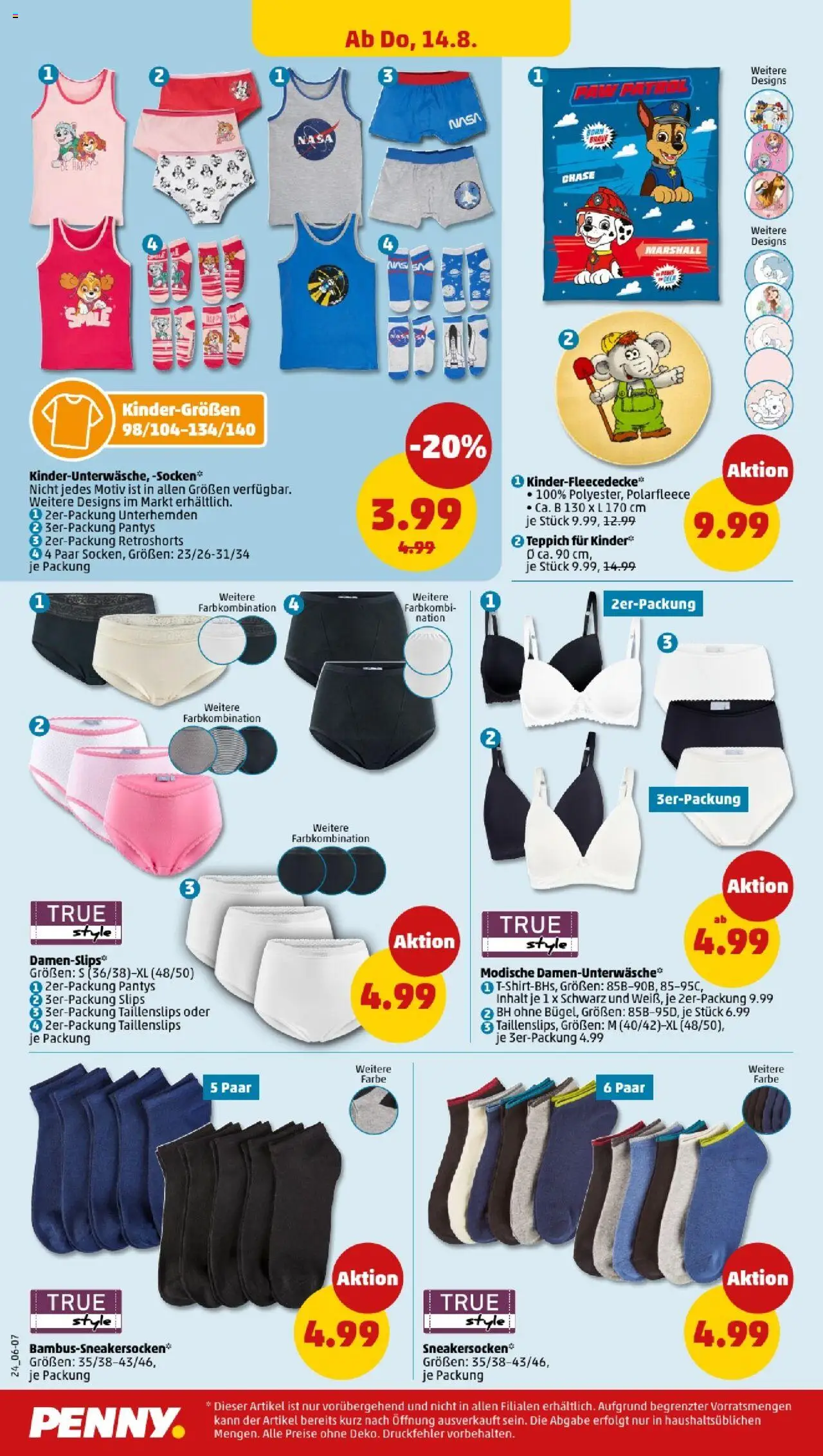 Penny - Saarland - gültig ab dem 11.08.2025 | Seite: 24 | Produkte: Teppich, BH, Socken