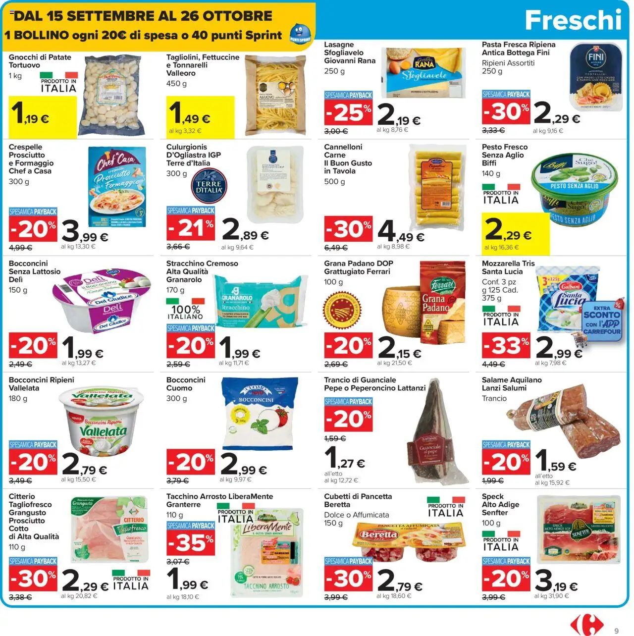 Volantino Carrefour del 15.09.2025 | Pagina: 9 | Prodotti: Salame, Pepe, Fettuccine, Guanciale