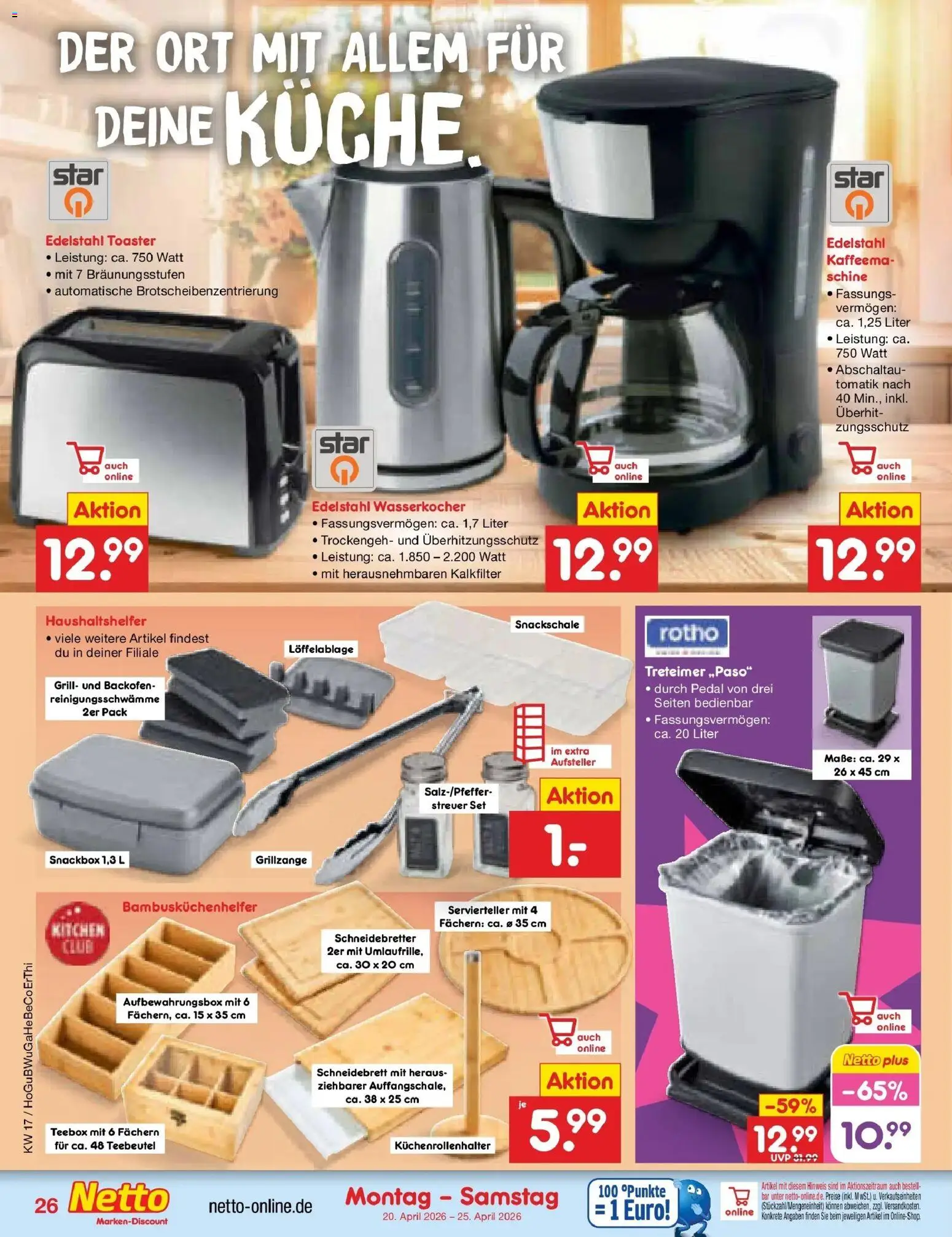 Netto Marken-Discount Prospekt Pirna	 – gültig ab 20.04.2026 | Seite: 36 | Produkte: Grill, Wasserkocher, Toaster, Backofen