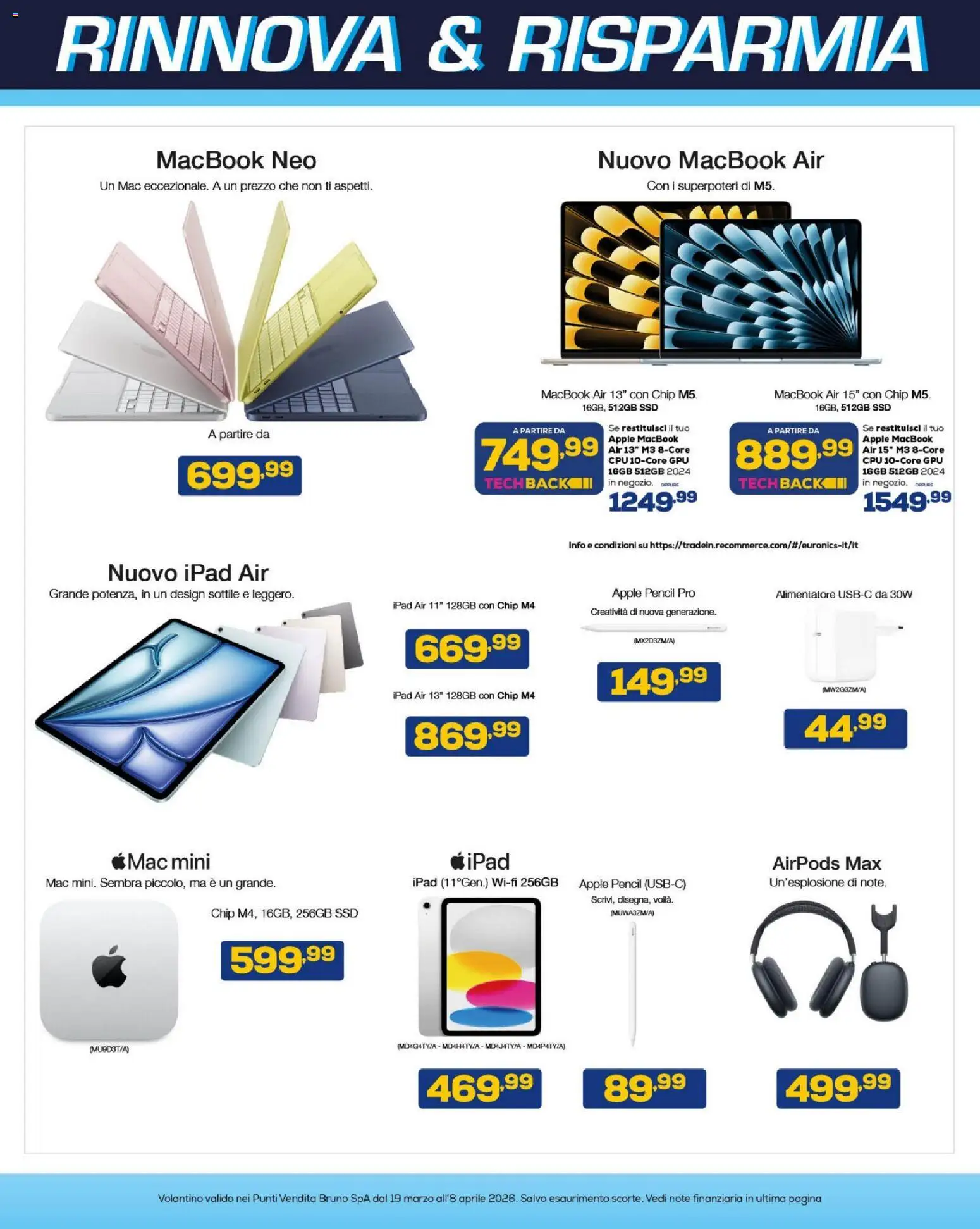 Volantino BRUNO del 19.03.2026 | Pagina: 10 | Prodotti: Macbook air, Ipad, Macbook, Airpods