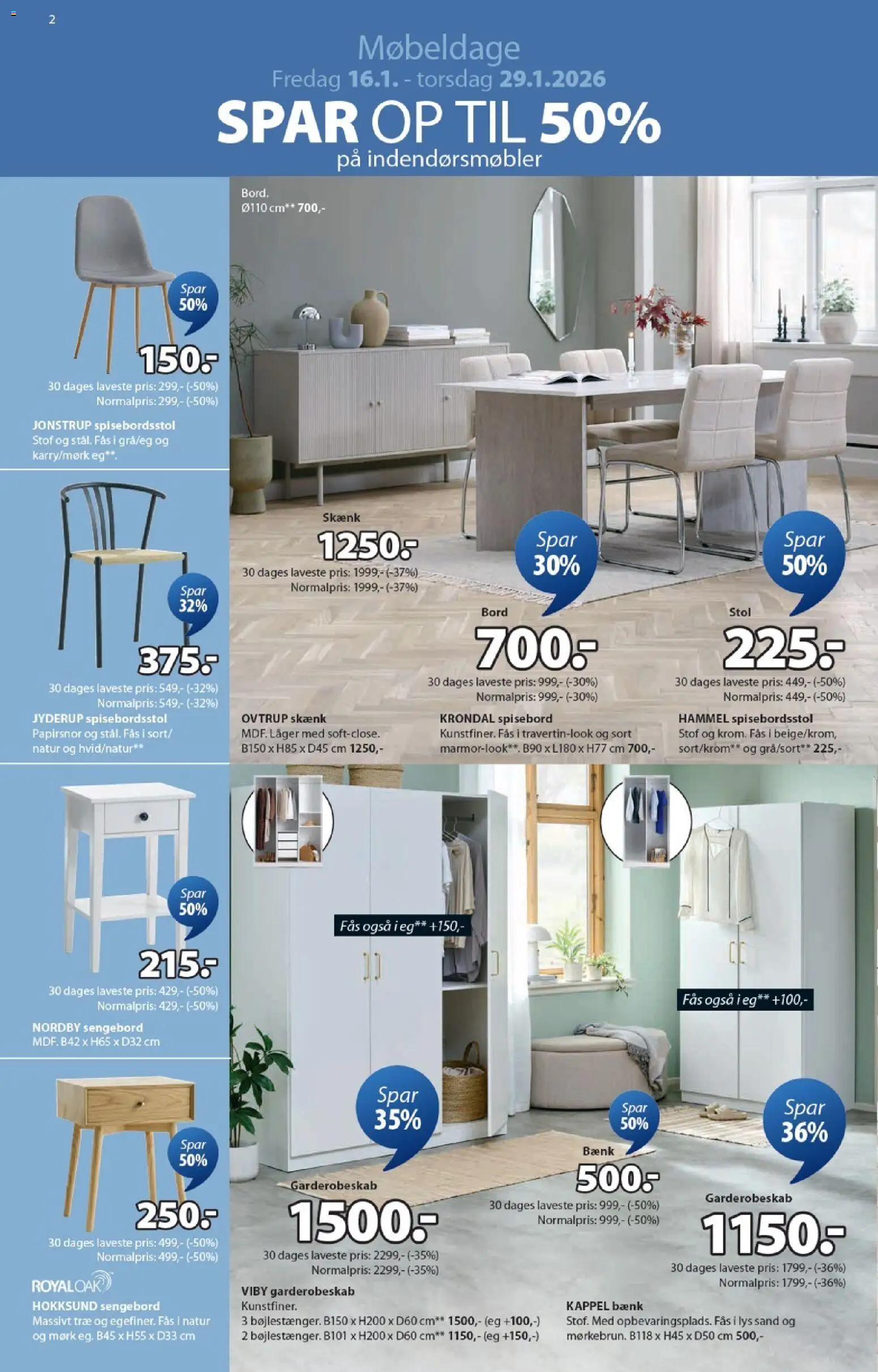 JYSK tilbudsavis – gyldig fra 16.01.2026 | Side: 2 | Produkter: Bord, Stol, Stof, Bænk
