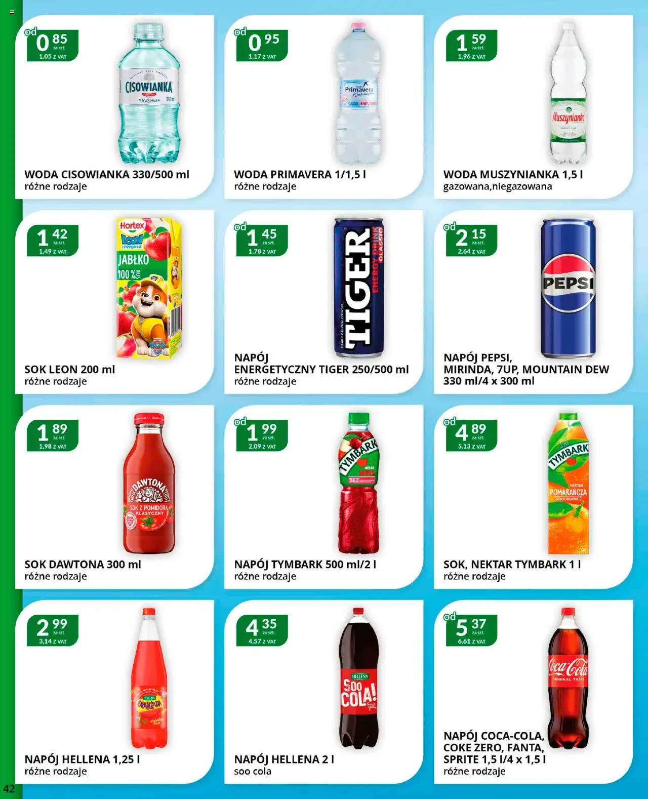 Eurocash Gazetka od 22.09.2025 | Strona: 42 | Produkty: Pepsi, Muszynianka, Sprite, Sok