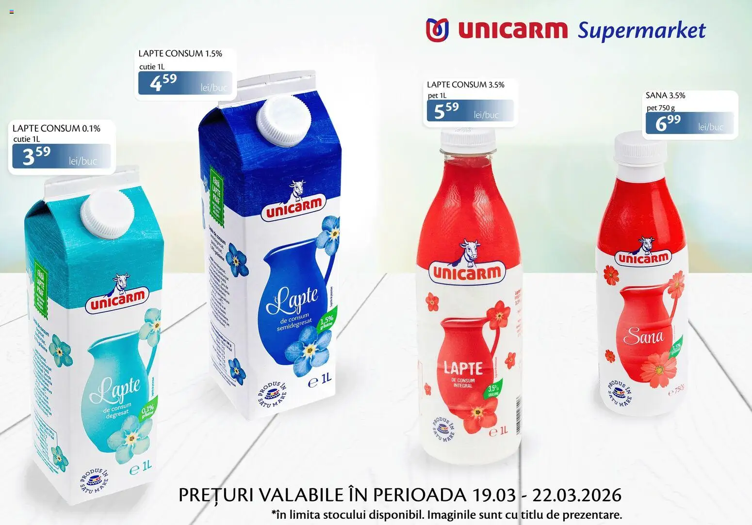 Noul catalog Unicarm – valabil de la 19.03.2026 | Pagină: 1 | Produse: Cutie, Lapte