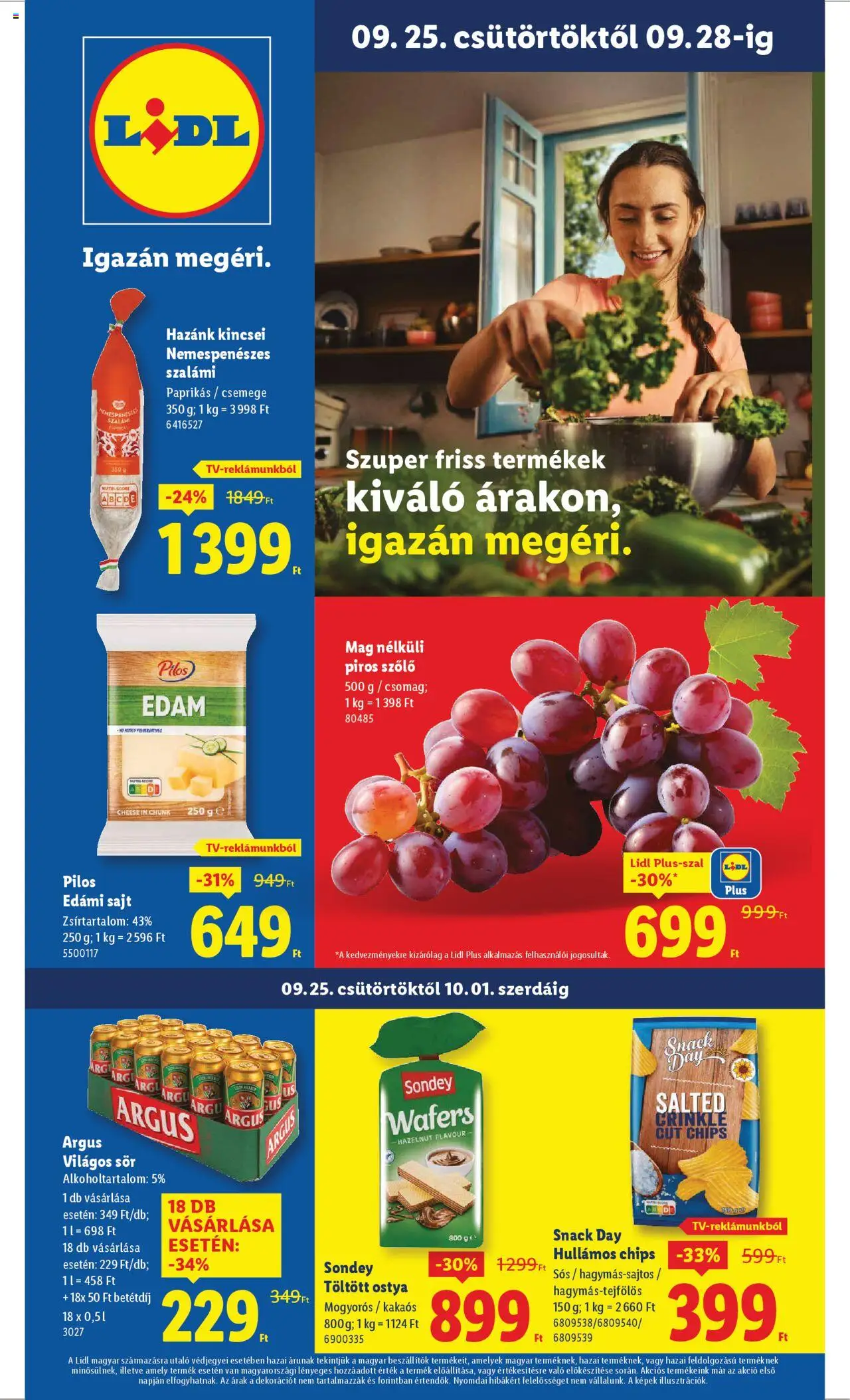 Lidl akciós ujság - amely érvényes a következő dátumtól: 25.09.2025 | Oldal: 3 | Termékek: Chips, Sajt, Szalámi, Sör
