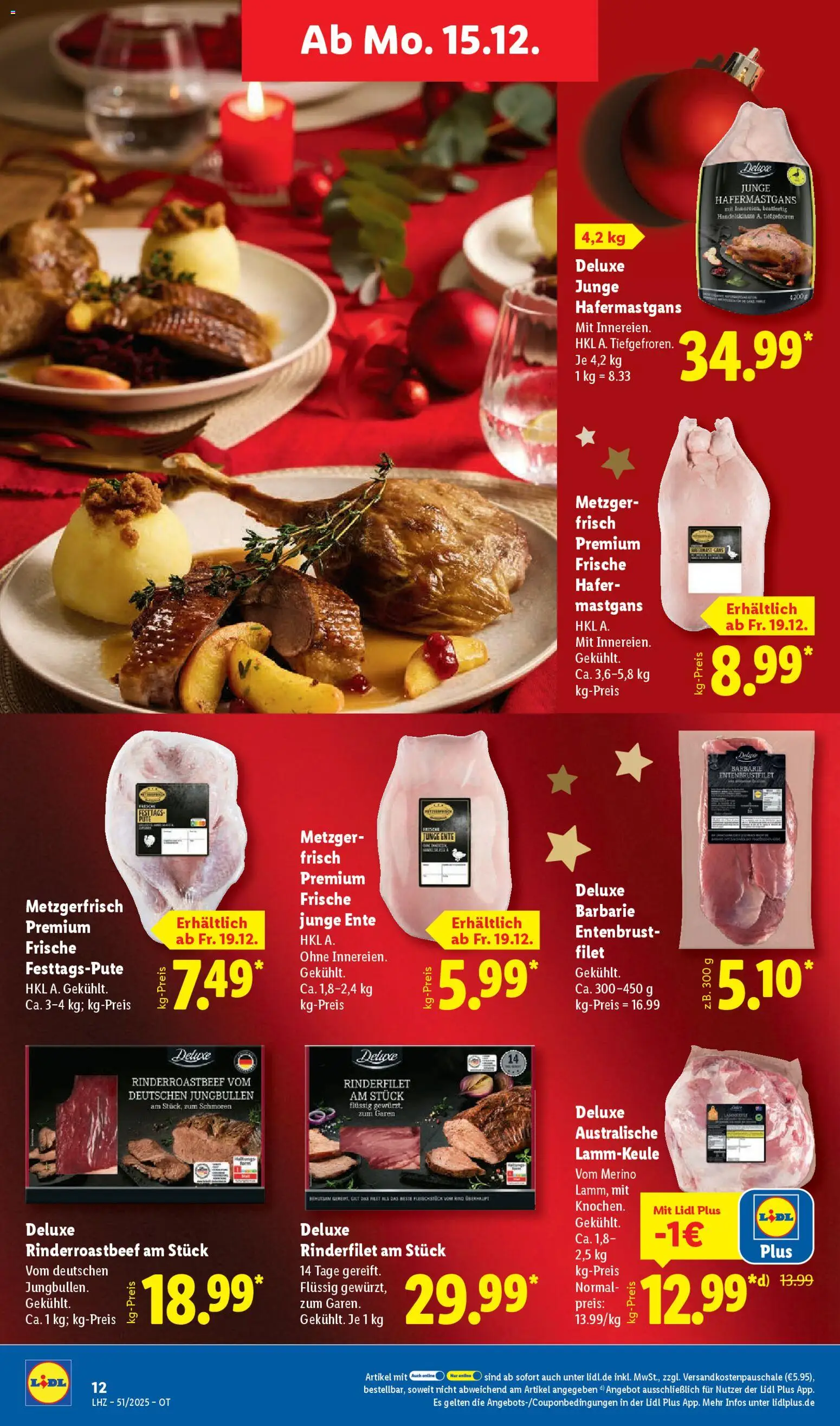 Lidl Prospekt Prenzlau – gültig ab 15.12.2025 | Seite: 22 | Produkte: Lammkeule, Pute, Rinderfilet, Ente