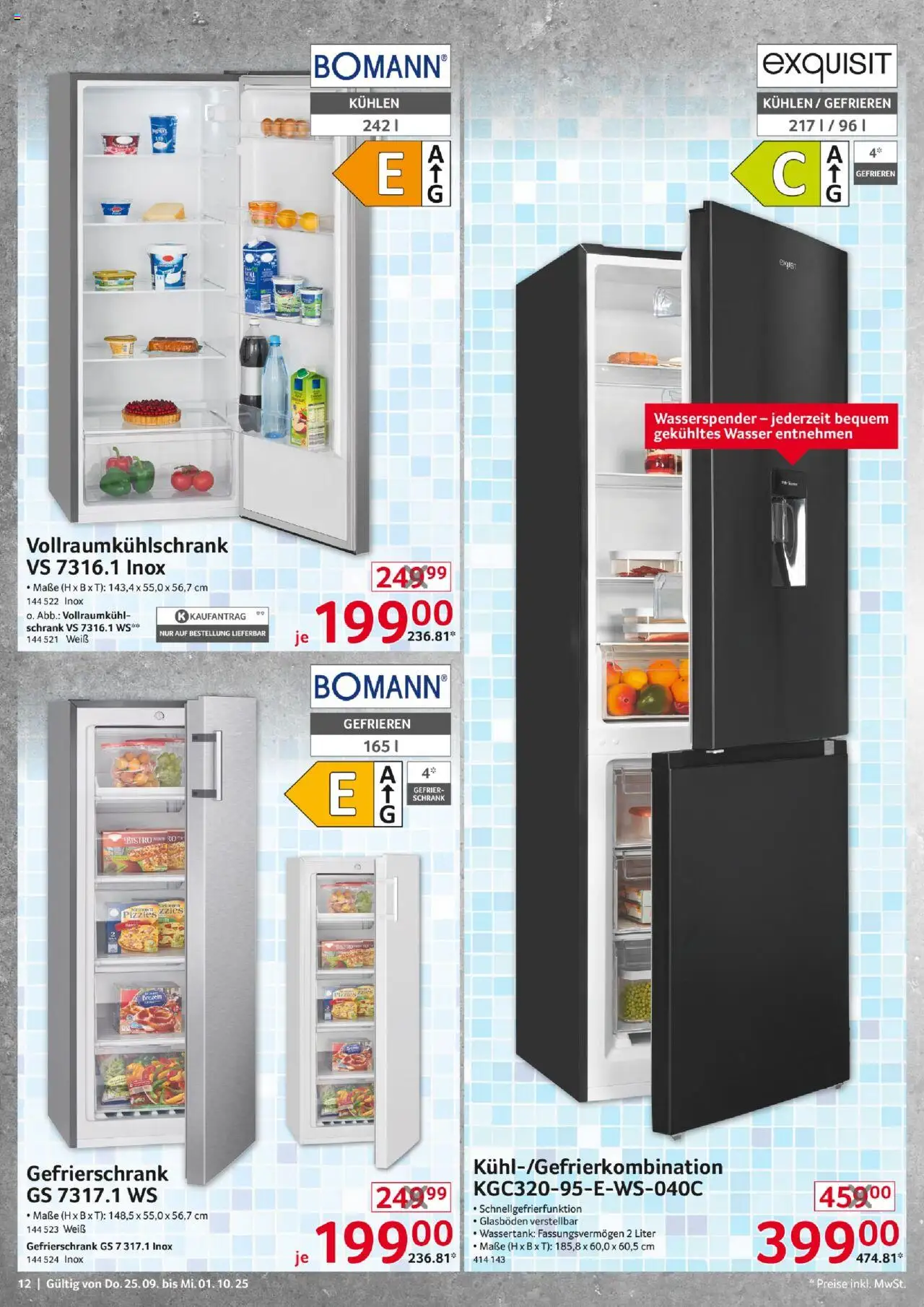 Selgros  Non Food – gültig ab 25.09.2025 | Seite: 12 | Produkte: Gefrierschrank, Schrank, Wasser