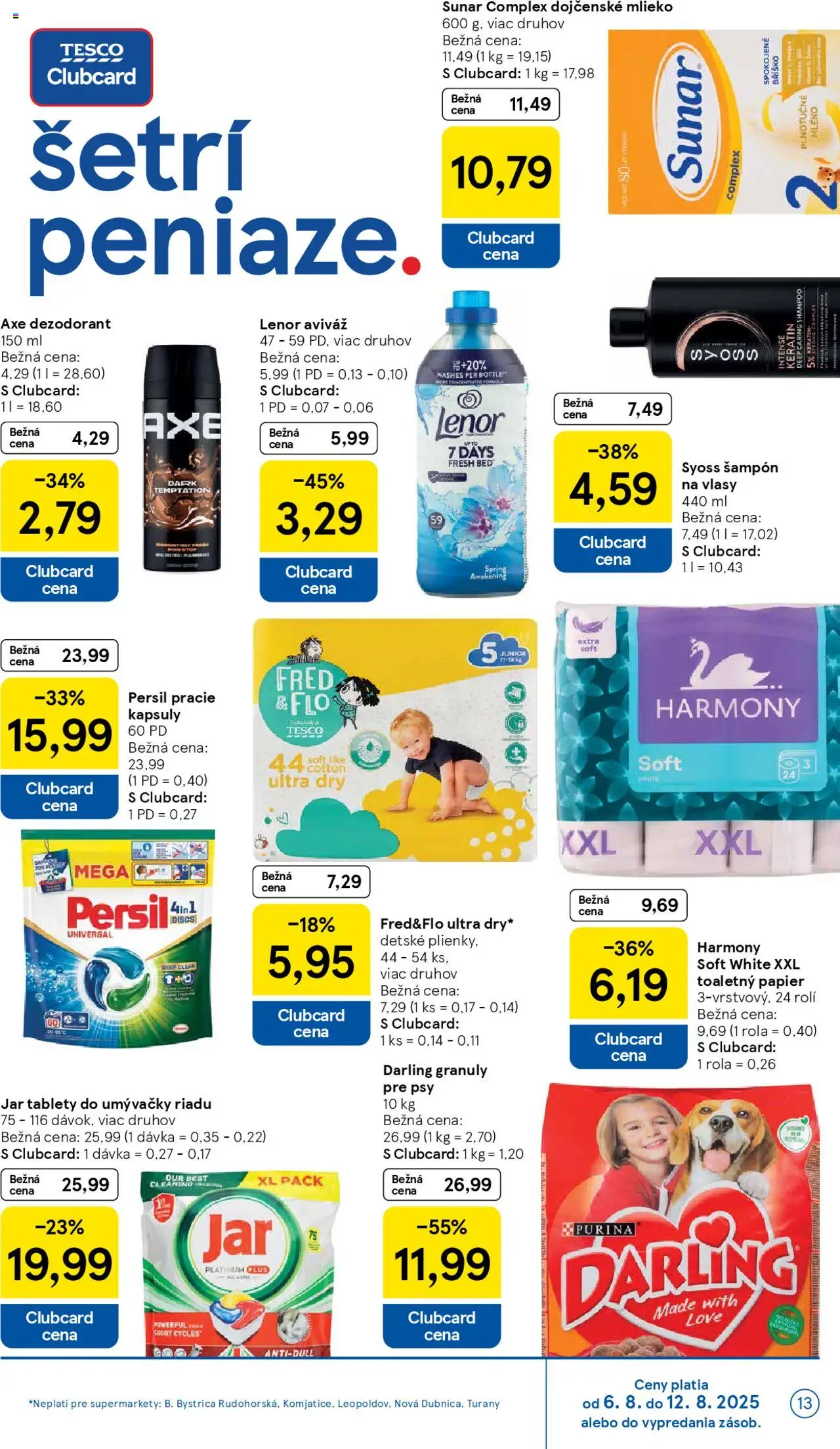 Tesco Supermarket - leták │ platný od 06.08.2025 | Strana: 13 | Produkty: Persil, Šampón, Aviváž, Tablety do umývačky riadu