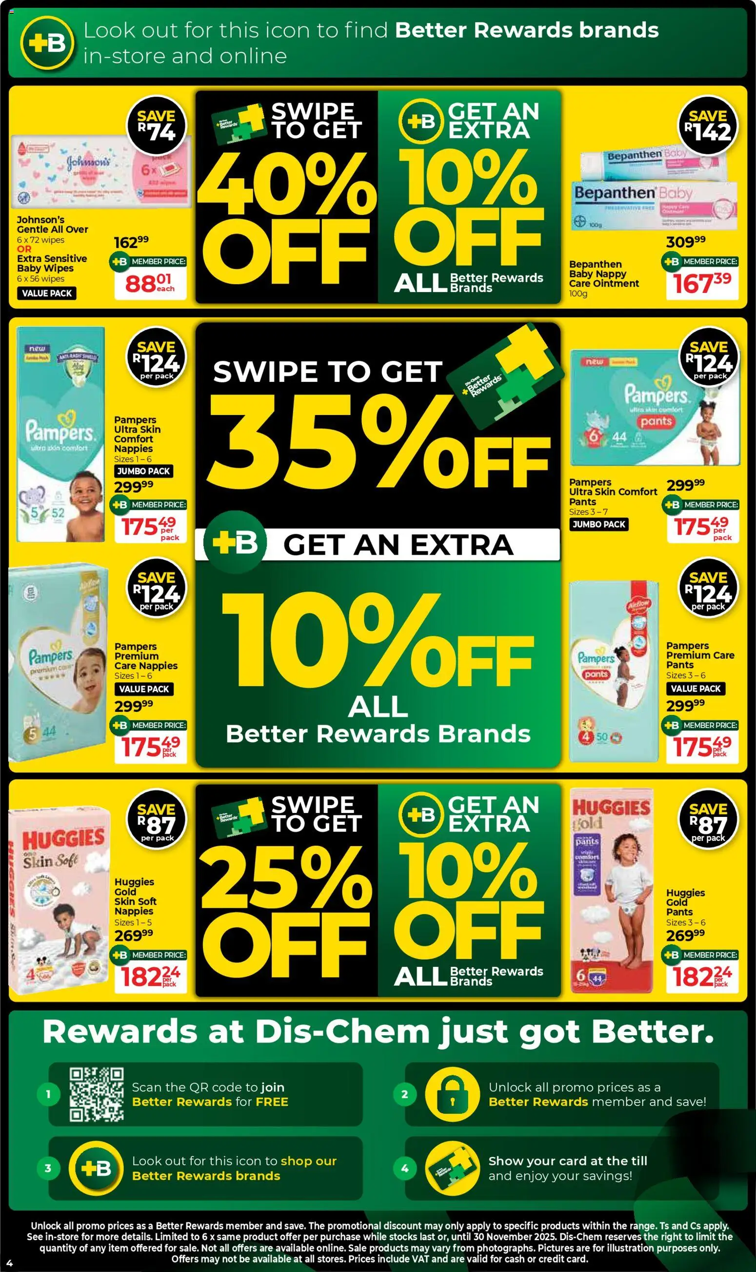 New Dis-Chem catalogue – valid from 24.11.2025 | Page: 4 | Products: Pants, Nappies