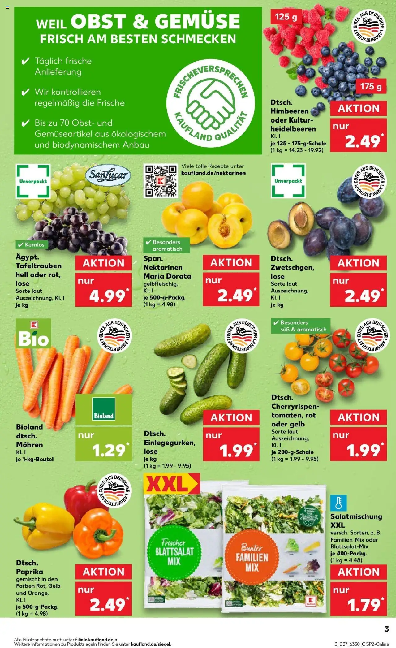 Kaufland prospekt Gütersloh	 - gültig ab dem 03.07.2025 | Seite: 3 | Produkte: Nektarinen, Mohren, Heidelbeeren, Gemüse