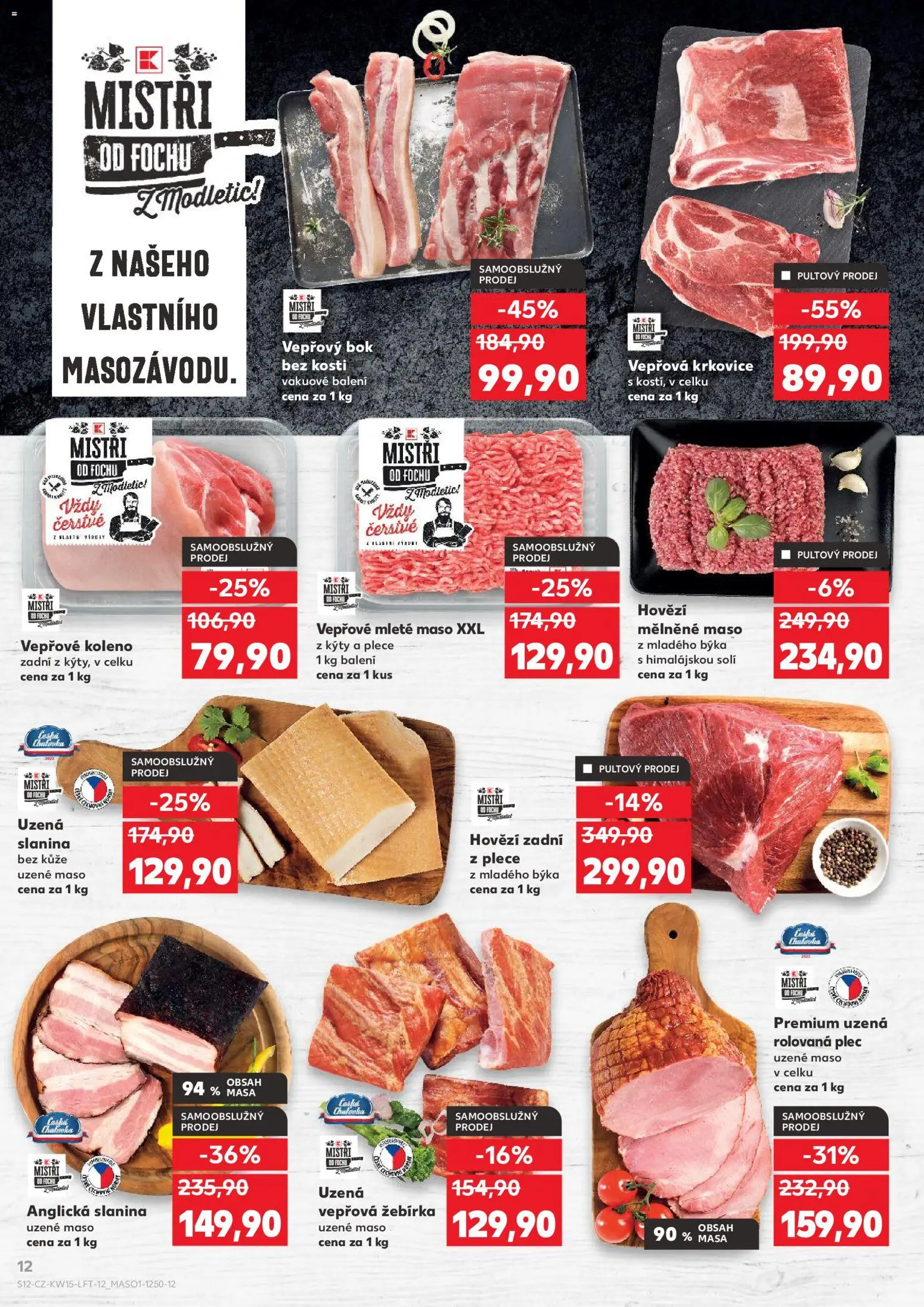 Kaufland leták - Kolín od 08.04.2026 | Strana: 12 | Produkty: Uzené maso, Hovězí zadní, Slanina, Vepřová krkovice