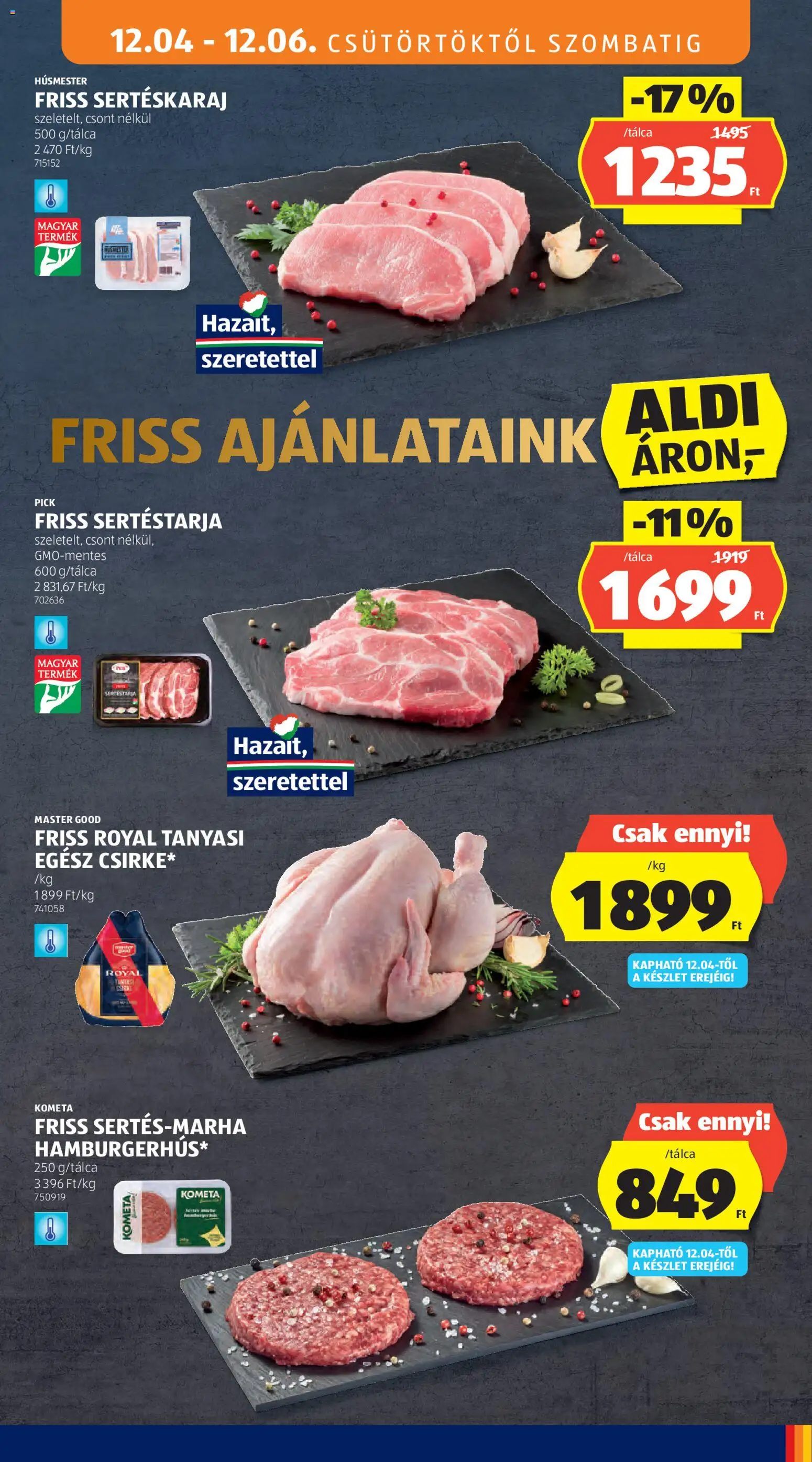 Aldi akciós ujság - amely érvényes a következő dátumtól: 04.12.2025 | Oldal: 9 | Termékek: Sertéstarja, Sertéskaraj, Pick