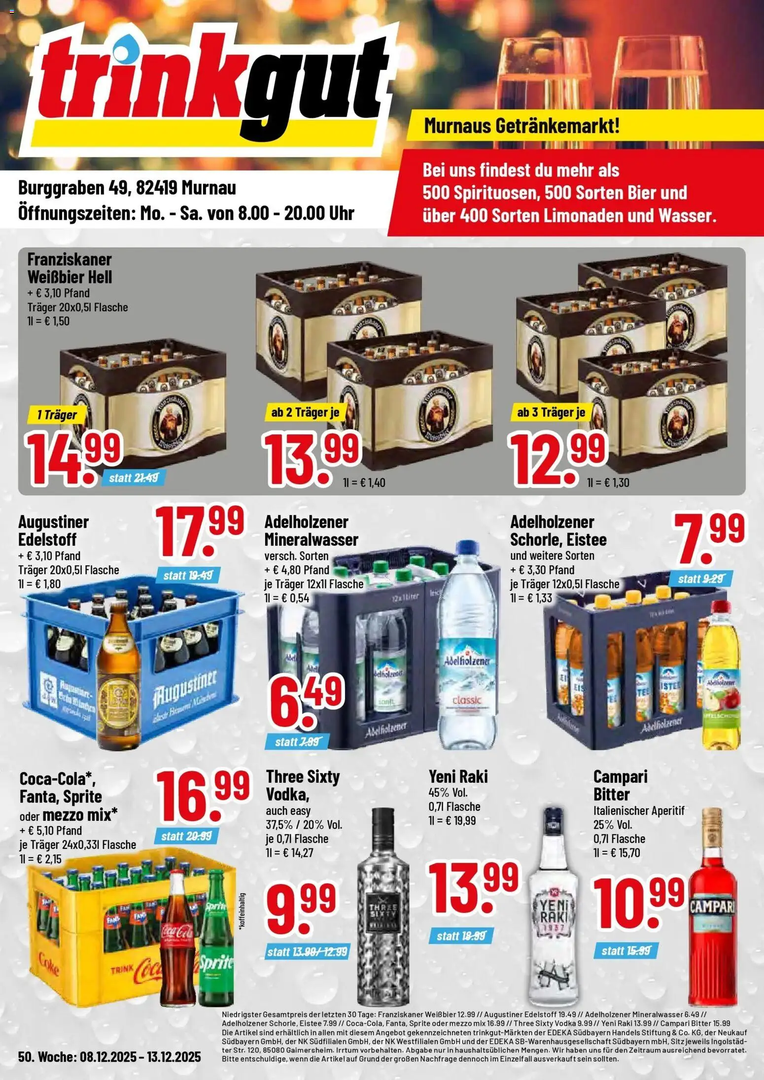 Trinkgut - trinkgut: Wochenangebote – gültig ab 07.12.2025 | Seite: 1 | Produkte: Weißbier, Campari, Mineralwasser, Uhr