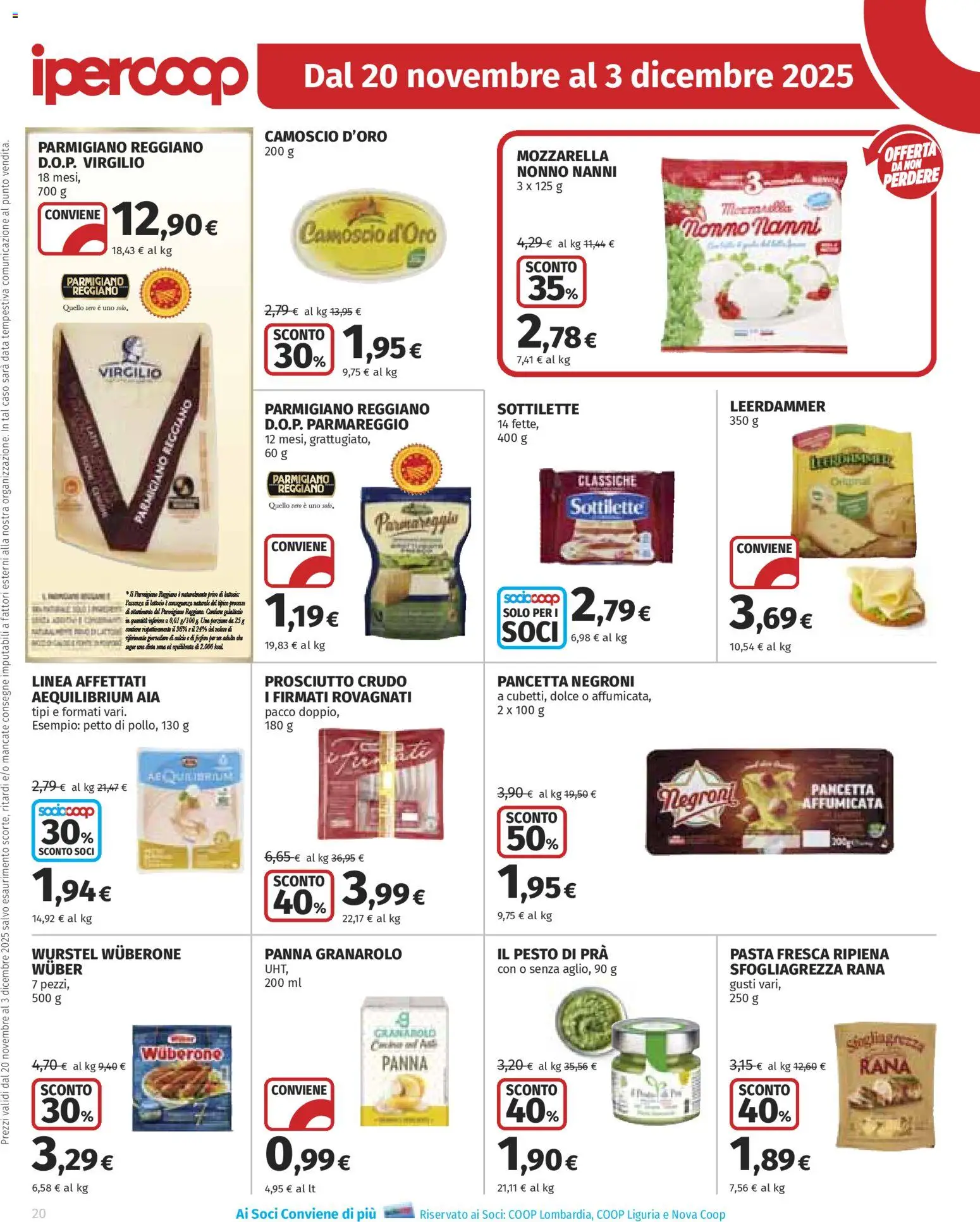 Volantino Ipercoop del 20.11.2025 | Pagina: 20 | Prodotti: Prosciutto, Pesto, Tonno, Parmigiano