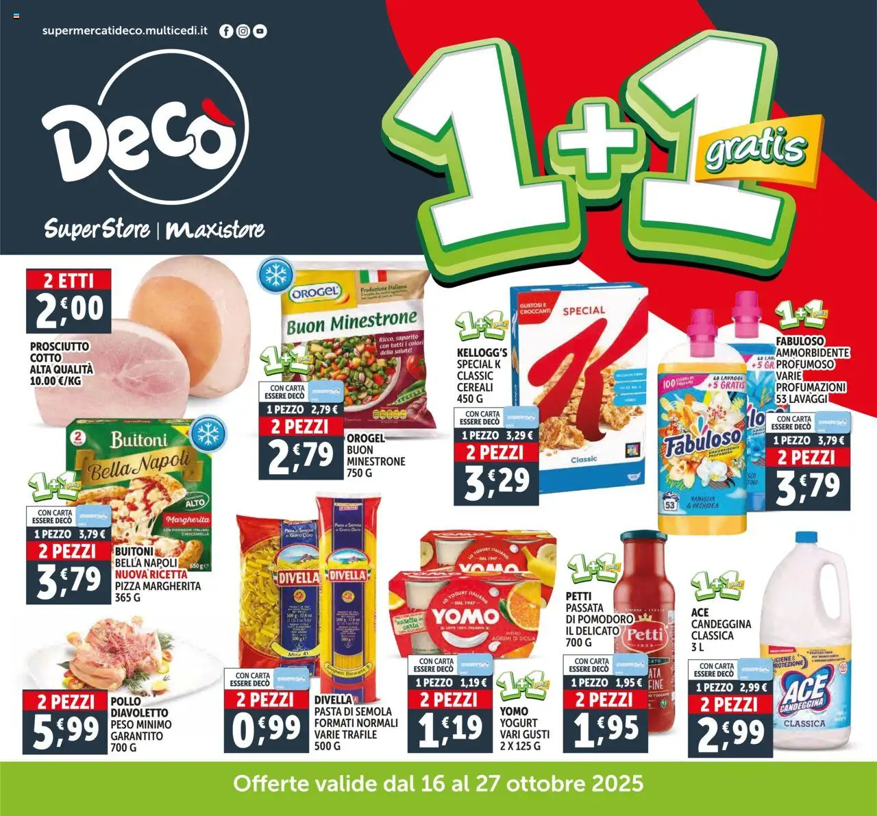 Volantino Decò del 16.10.2025 | Pagina: 1 | Prodotti: Yogurt, Cereali, Pomodoro, Prosciutto