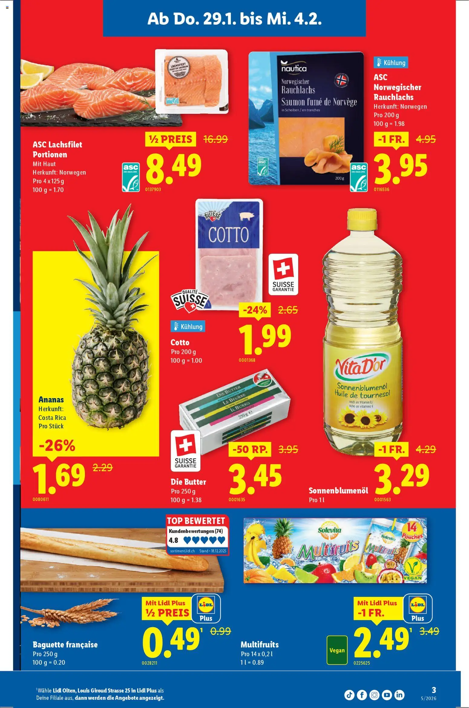 Lidl Aktionen Neueröffnung Olten – gültig ab 29.01.2026 | Seite: 3 | Produkte: Baguette, Butter, Ananas, Top