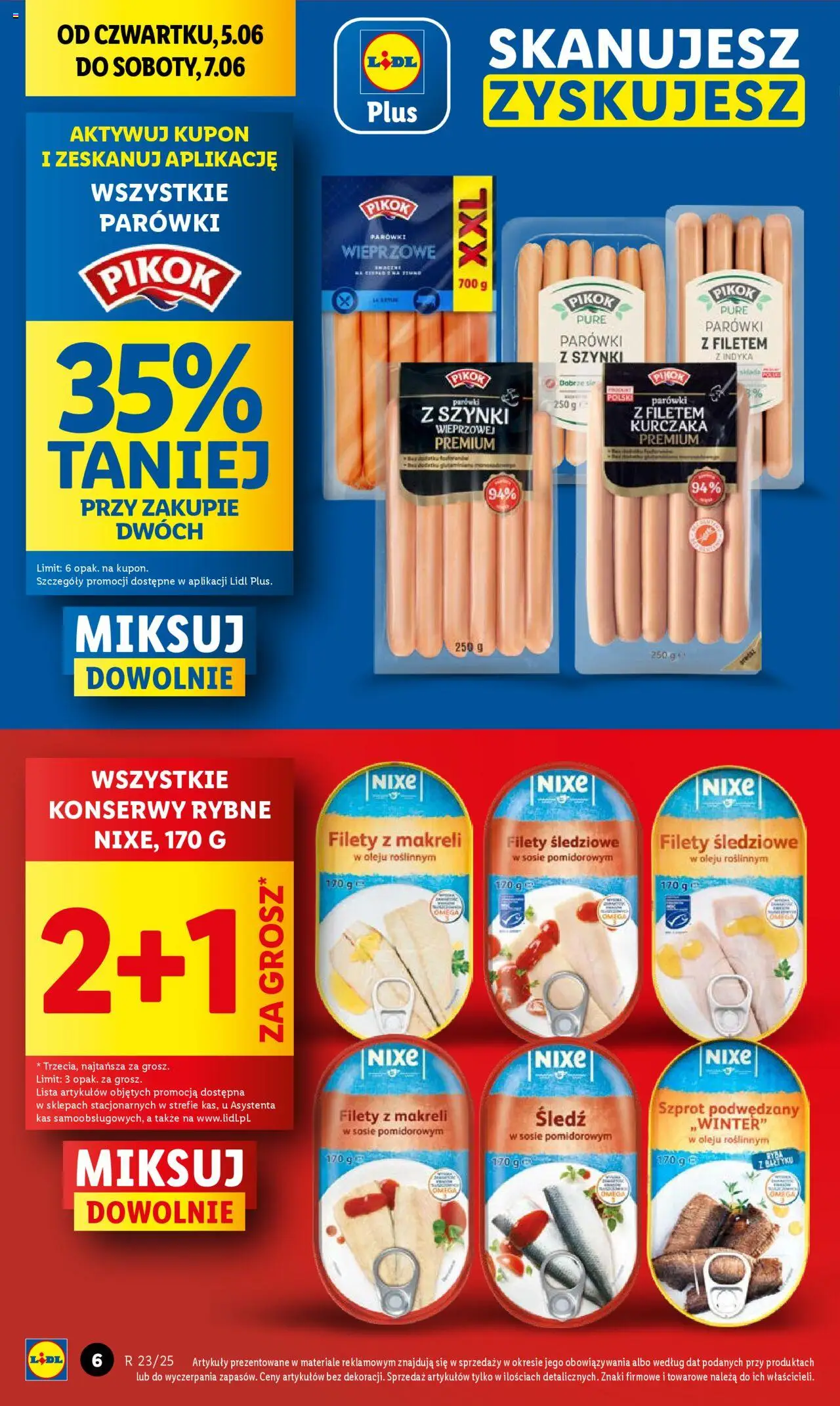 Lidl Gazetka od 05.06.2025 | Strona: 6 | Produkty: Śledź, Parówki wieprzowe, Parówki, Ryba