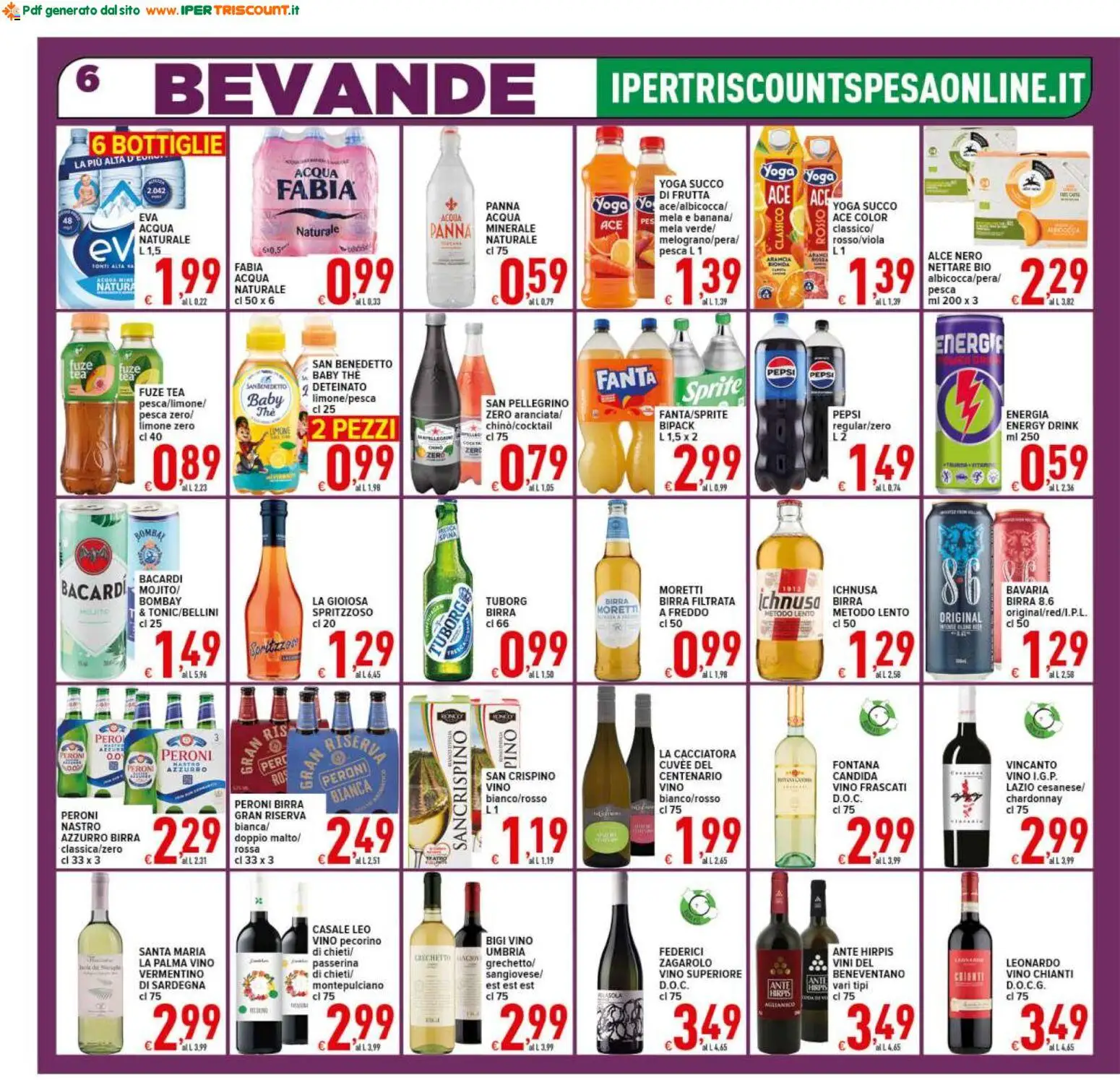 Volantino Ipertriscount del 07.04.2026 | Pagina: 6 | Prodotti: Birra, Panna, Vino, Pesca