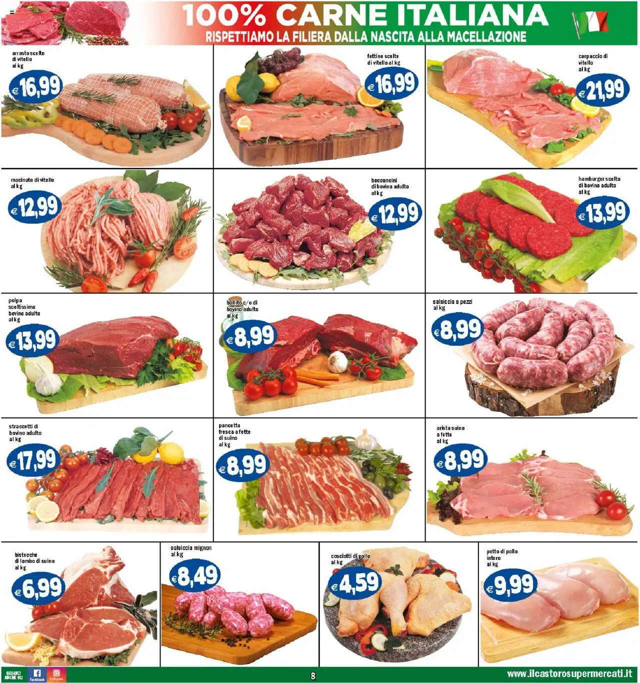 Volantino Il Castoro del 08.10.2025 | Pagina: 8 | Prodotti: Bovino, Petto di Pollo, Arrosto, Salsiccia