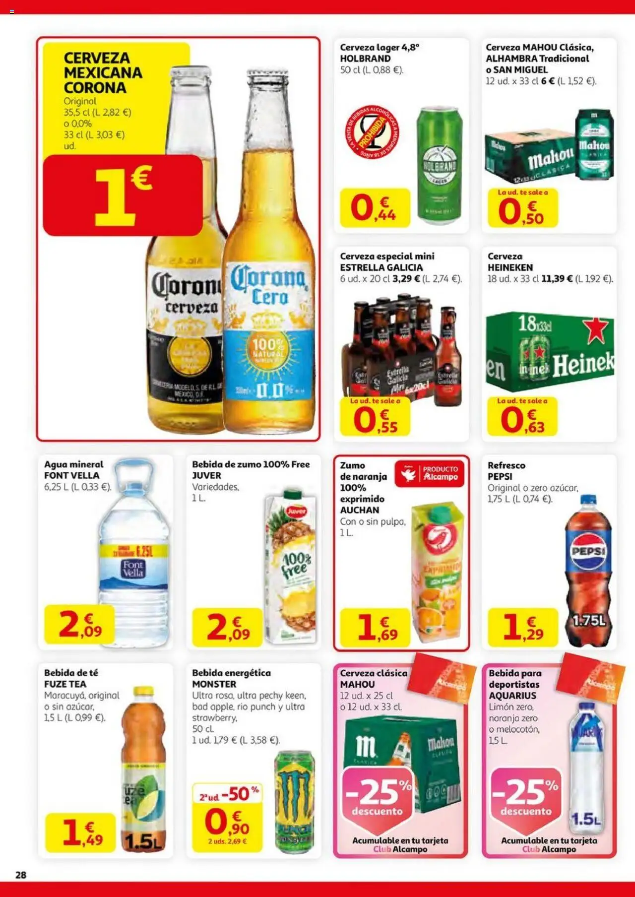 Alcampo - HP Nacional  │ válido desde el 14.08.2025 | Página: 28 | Productos: Cerveza, Ροζ πιπέρι, Té, Agua mineral