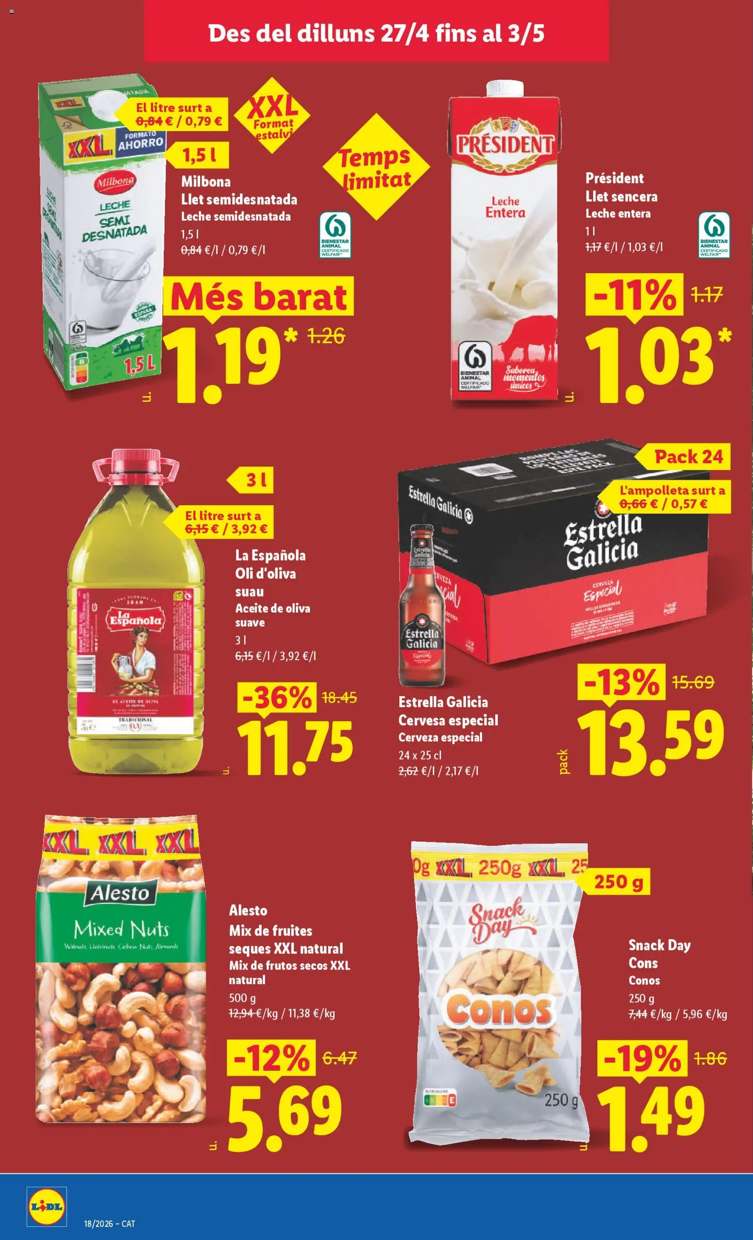 Lidl folleto │ válido desde el 27.04.2026 | Página: 16 | Productos: Leche entera, Leche, Aceite, Frutos secos