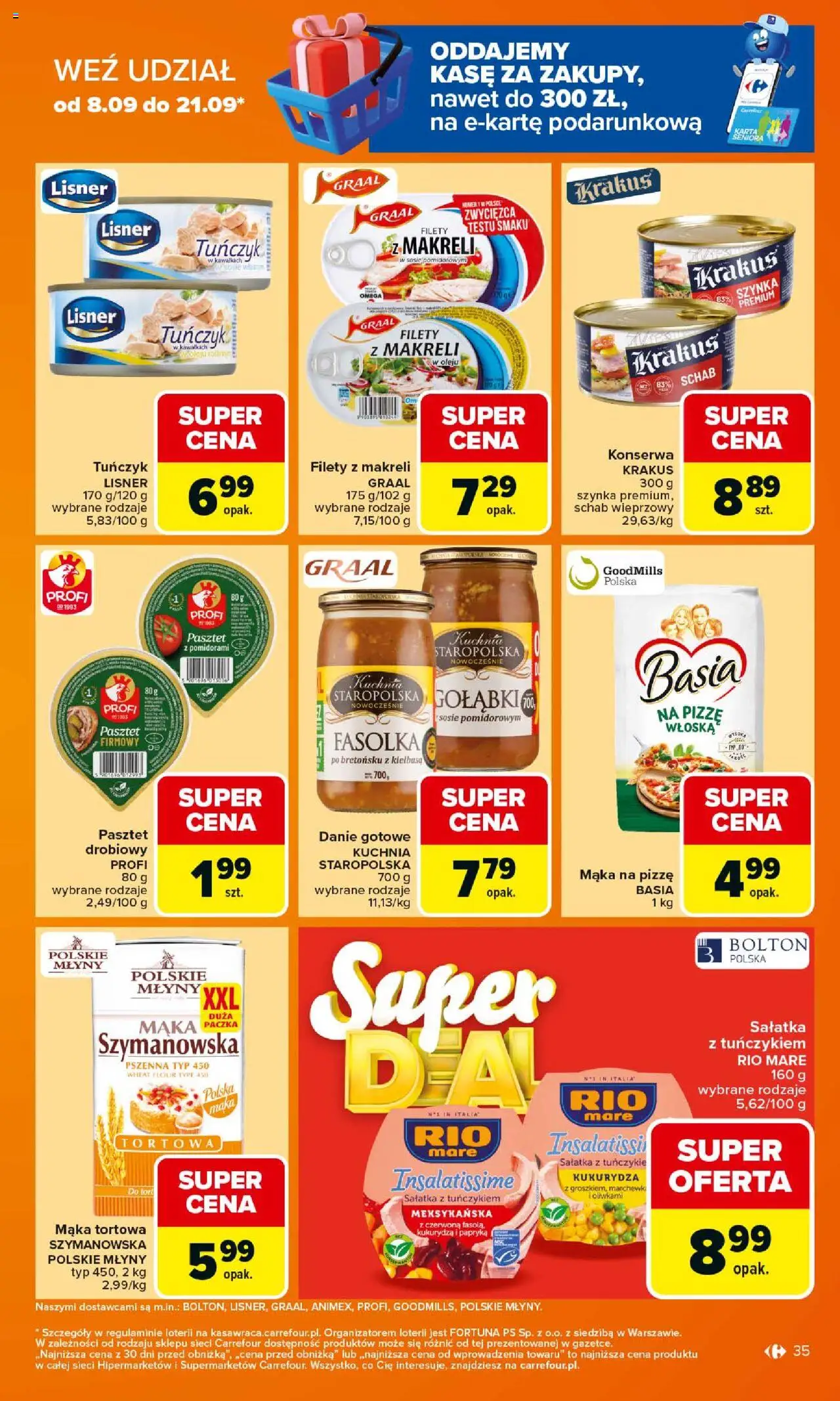 Carrefour Gazetka od 15.09.2025 | Strona: 35 | Produkty: Schab wieprzowy, Szynka, Papryka, Tuńczyk