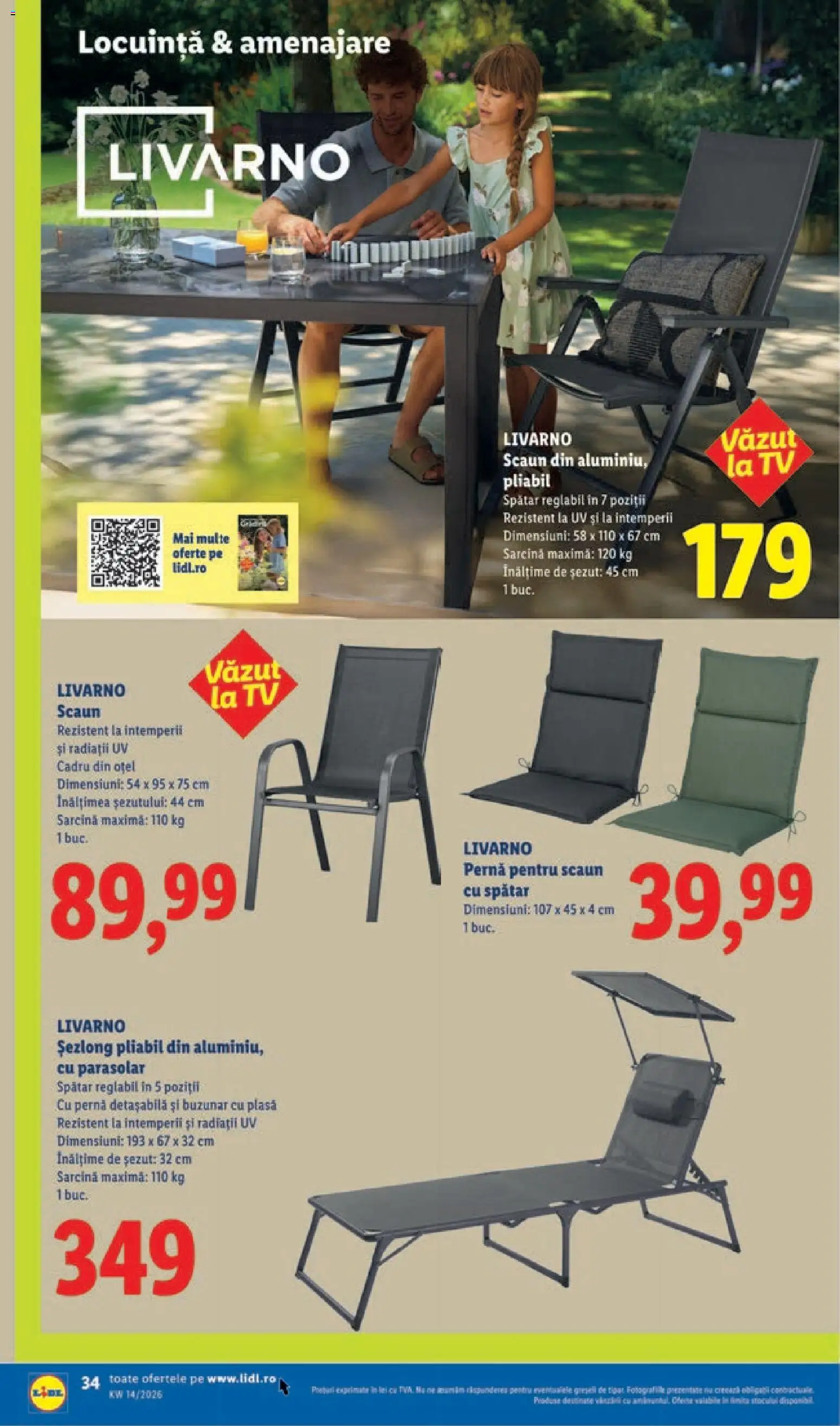 Noul catalog Lidl – valabil de la 30.03.2026 | Pagină: 34 | Produse: Pernă, Șezlong, Scaun