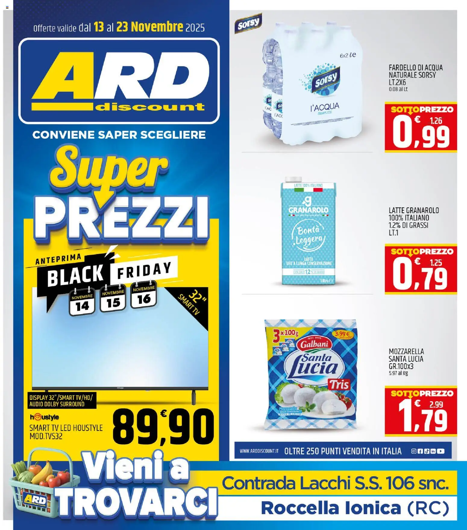Volantino ARD Discount del 13.11.2025 | Pagina: 1 | Prodotti: Mozzarella, Latte, TV, Audio