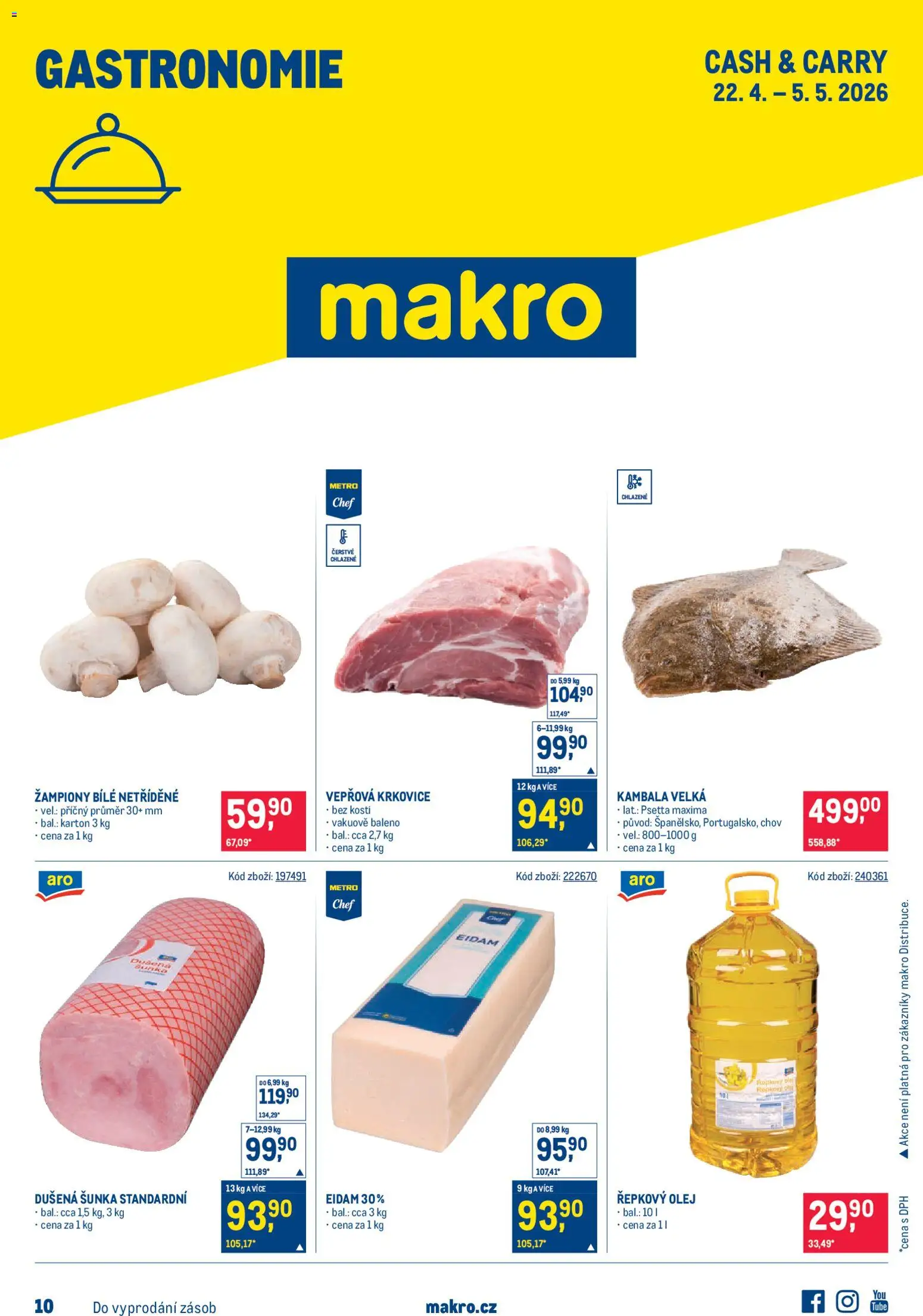 Makro leták - Gastronomie od 22.04.2026 | Strana: 1 | Produkty: Šunka, Eidam, Krkovice, Vepřová krkovice