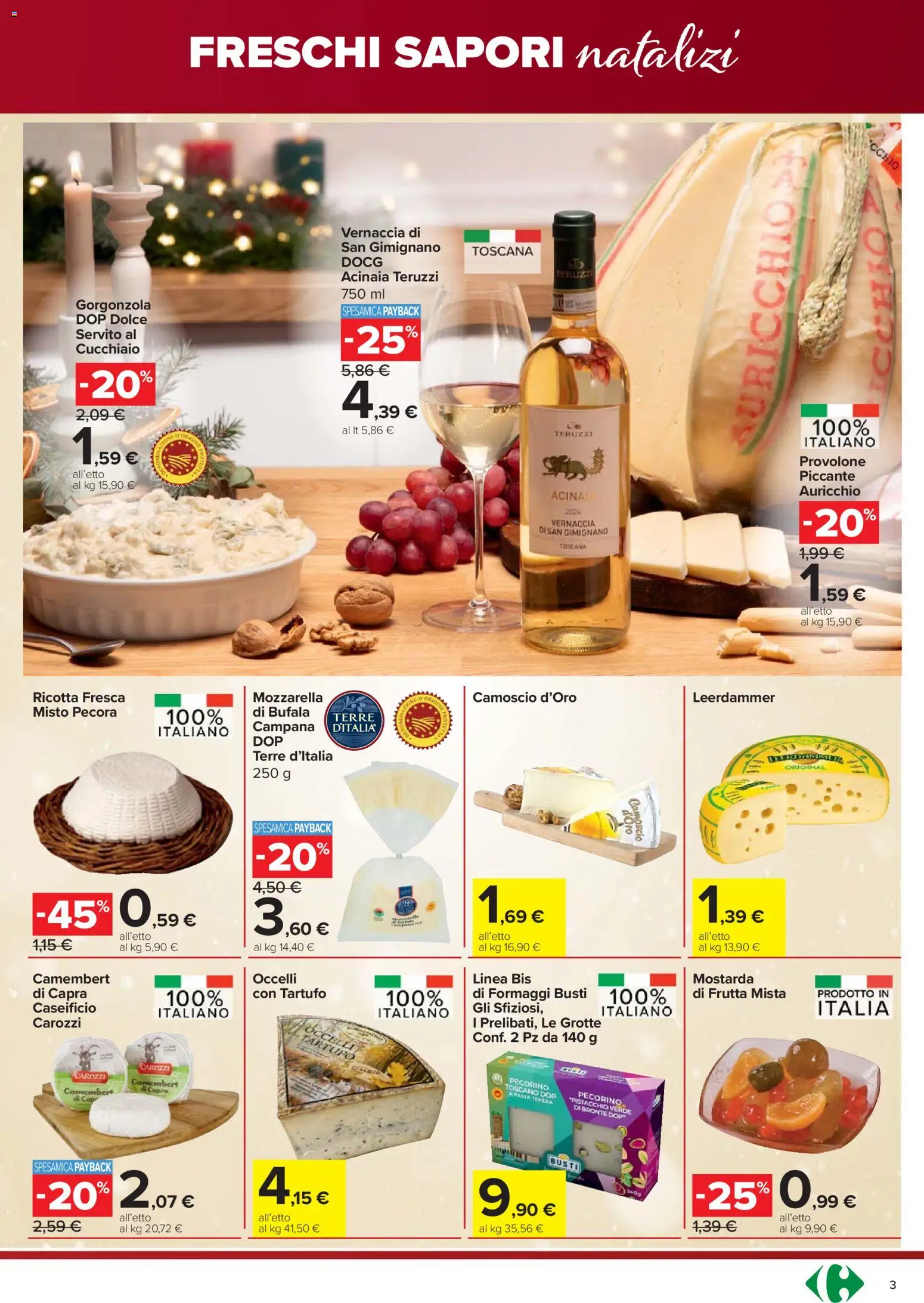 Volantino Carrefour del 18.12.2025 | Pagina: 3 | Prodotti: Pasta, Ricotta, Gorgonzola, Pecorino