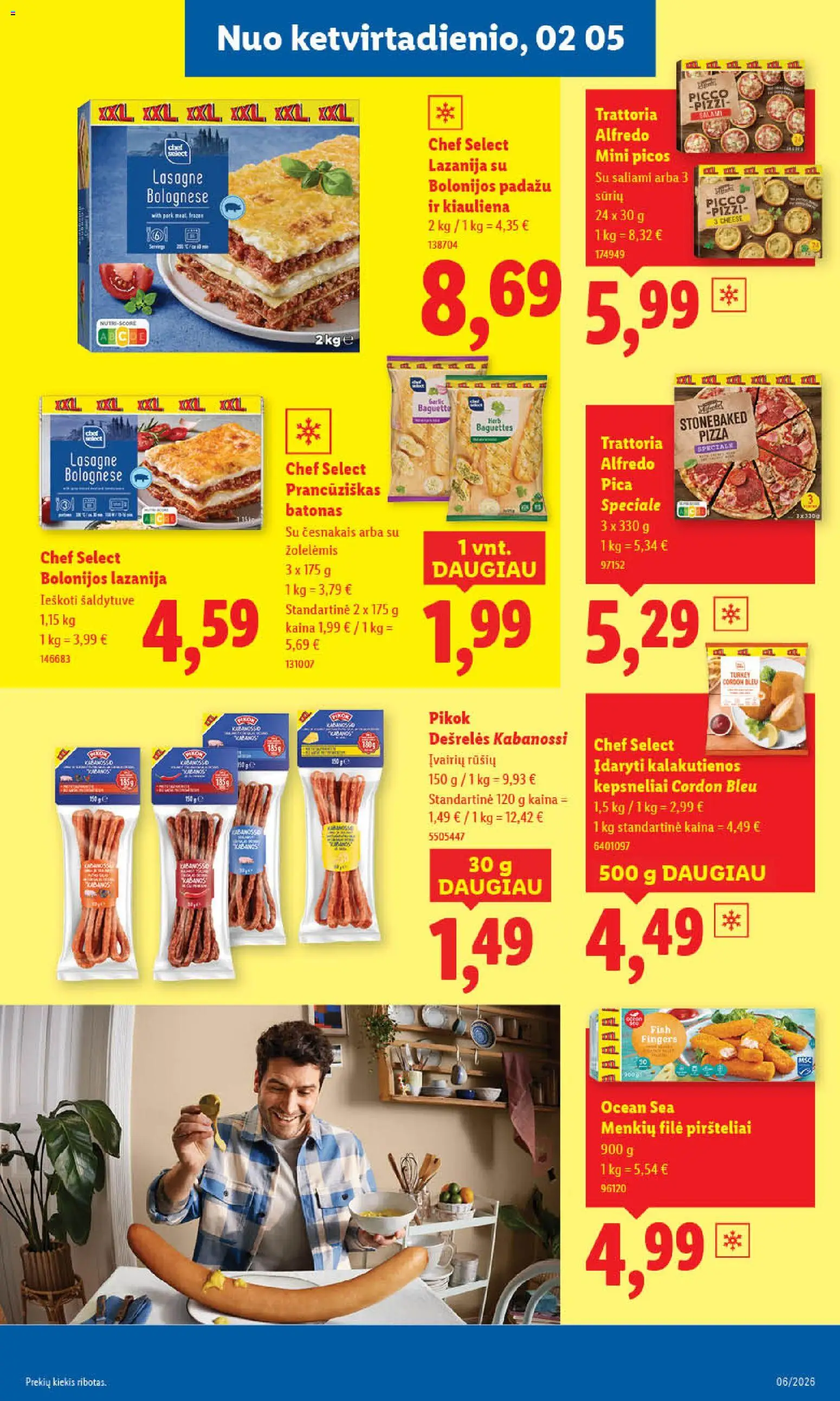 LIDL akcijos nuo 02.02.2026 | Puslapis: 23 | Prekių: Batonas, Dešrelės, Pica, Kiauliena