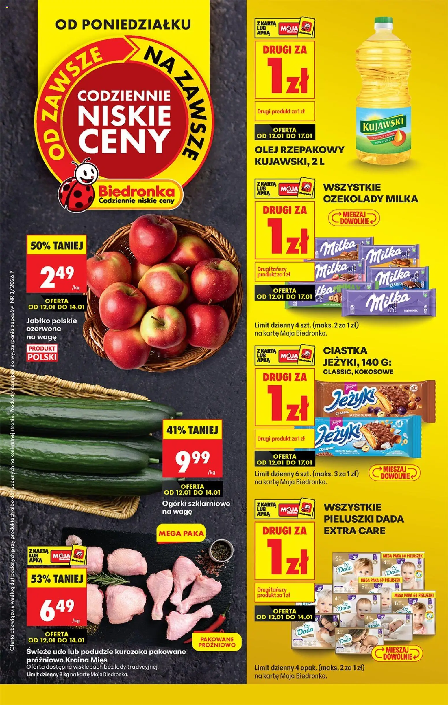 Biedronka gazetka od 12.01.2026 | Strona: 1 | Produkty: Czekolady, Czekolady milka, Milka, Olej