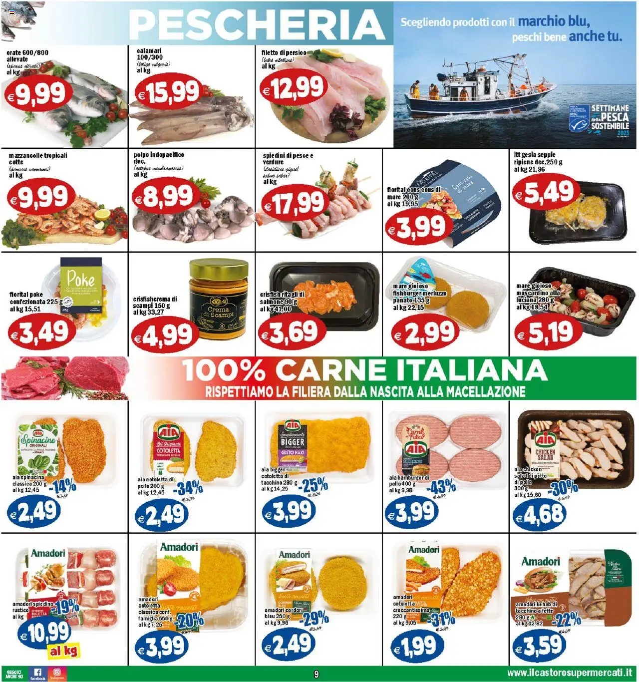 Volantino Il Castoro del 17.10.2025 | Pagina: 9 | Prodotti: Merluzzo, Mazzancolle, Verdure, Pesca
