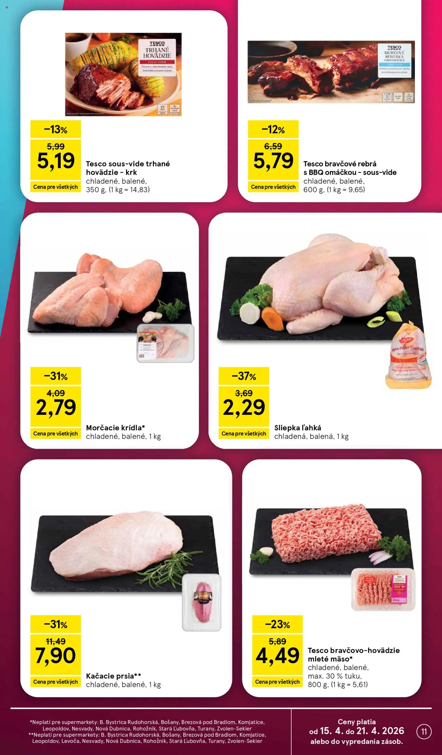 Nové Tesco akcie – leták je platný od 15.04.2026 | Strana: 11 | Produkty: Kačacie prsia