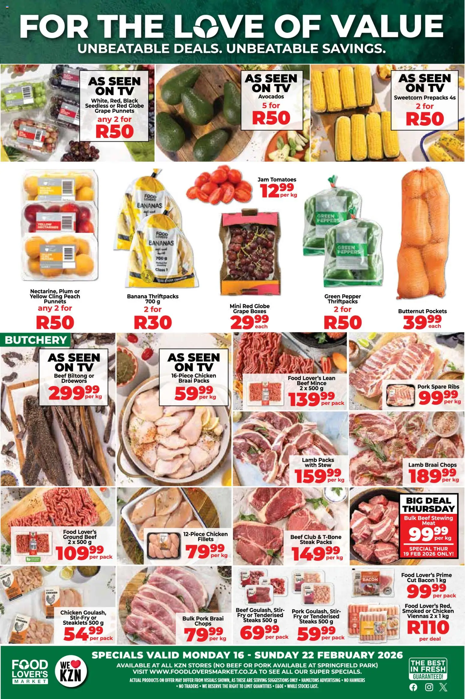 New Food Lover's Market catalogue – valid from 16.02.2026 | Page: 1 | Products: Jam, Chicken, Avocados, Peach