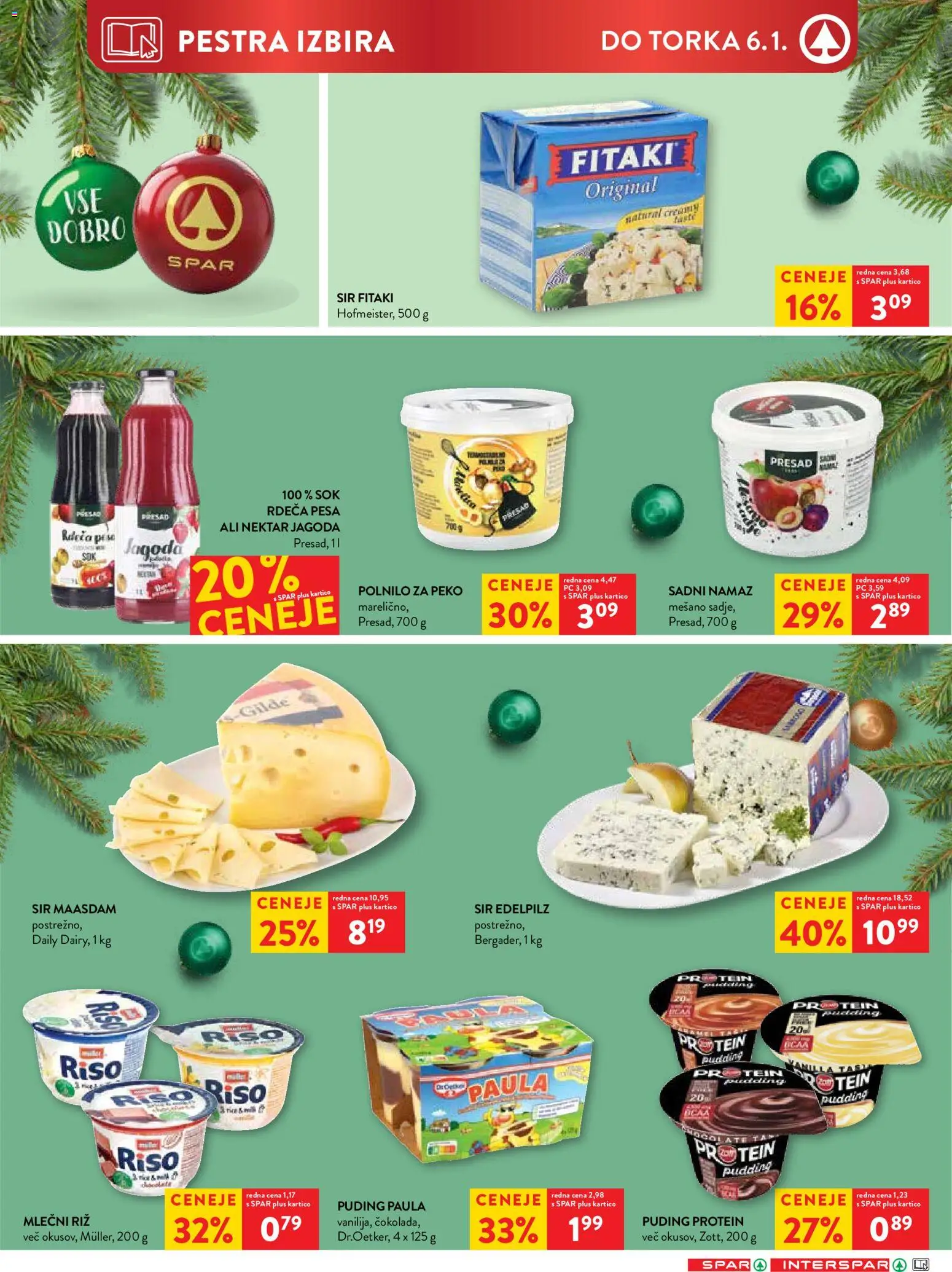 Novi Spar katalog ponudbe – veljaven od 27.12.2025 | Stran: 16 | Izdelki: Puding, Namaz, Sir, Pesa