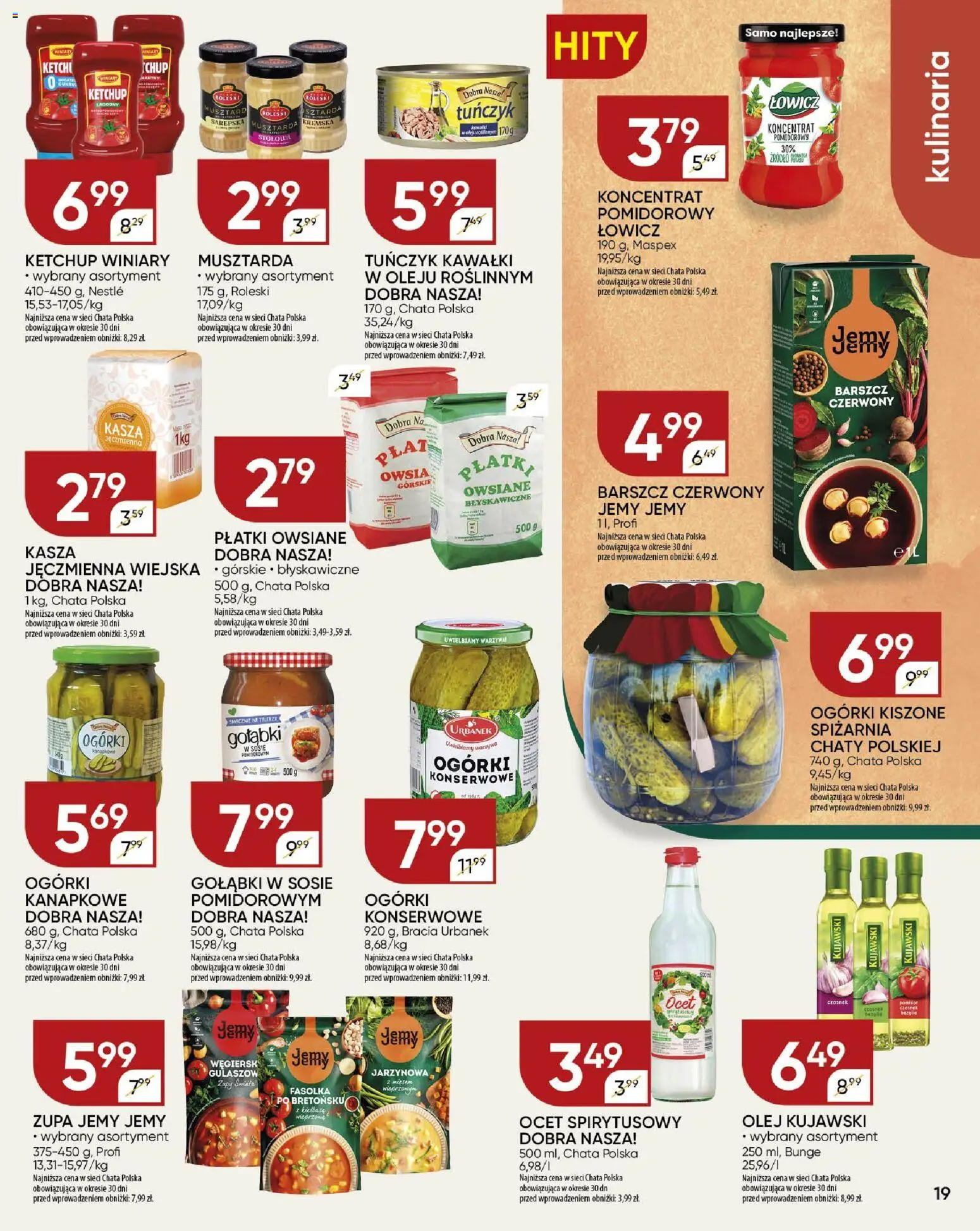 Chata Polska Gazetka od 20.11.2025 | Strona: 19 | Produkty: Kasza, Olej, Płatki, Ogórki