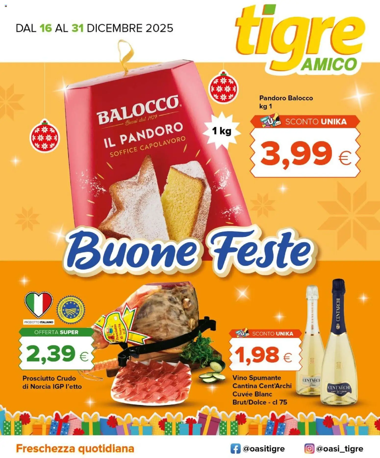 Volantino Tigre del 15.12.2025 | Pagina: 1 | Prodotti: Prosciutto Crudo, Prosciutto, Vino, Spumante