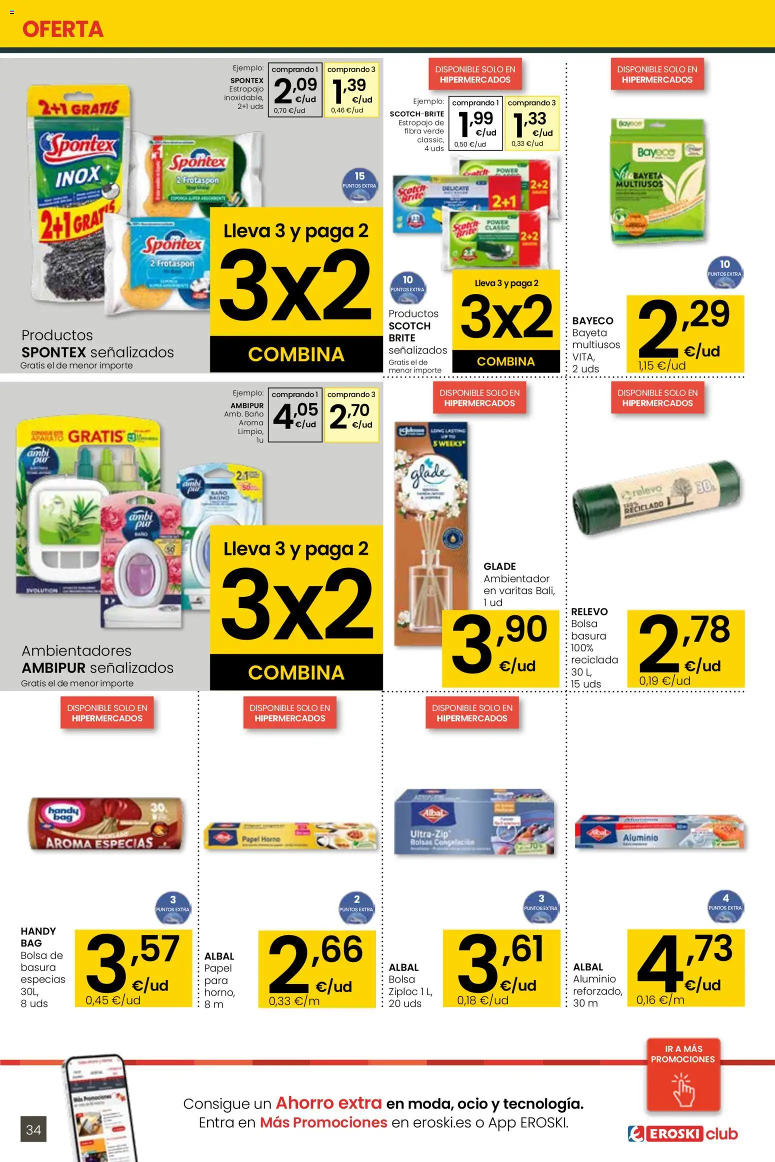 Eroski - 3x2  │ válido desde el 30.10.2025 | Página: 34 | Productos: Bolsa, Horno, Baño