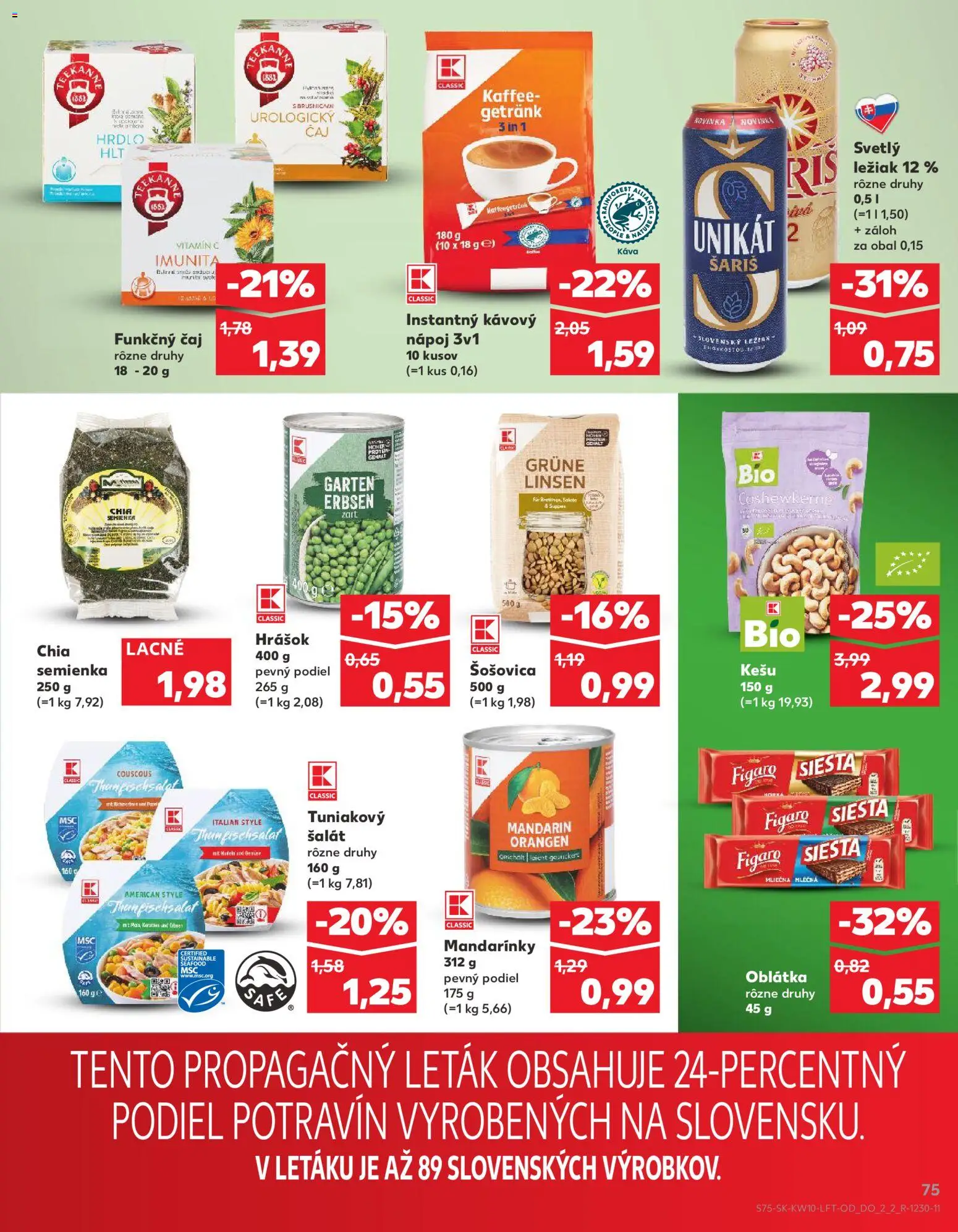 Nové Kaufland akcie – leták je platný od 05.03.2026 | Strana: 75 | Produkty: Čaj, Šošovica, Šariš, Šalát