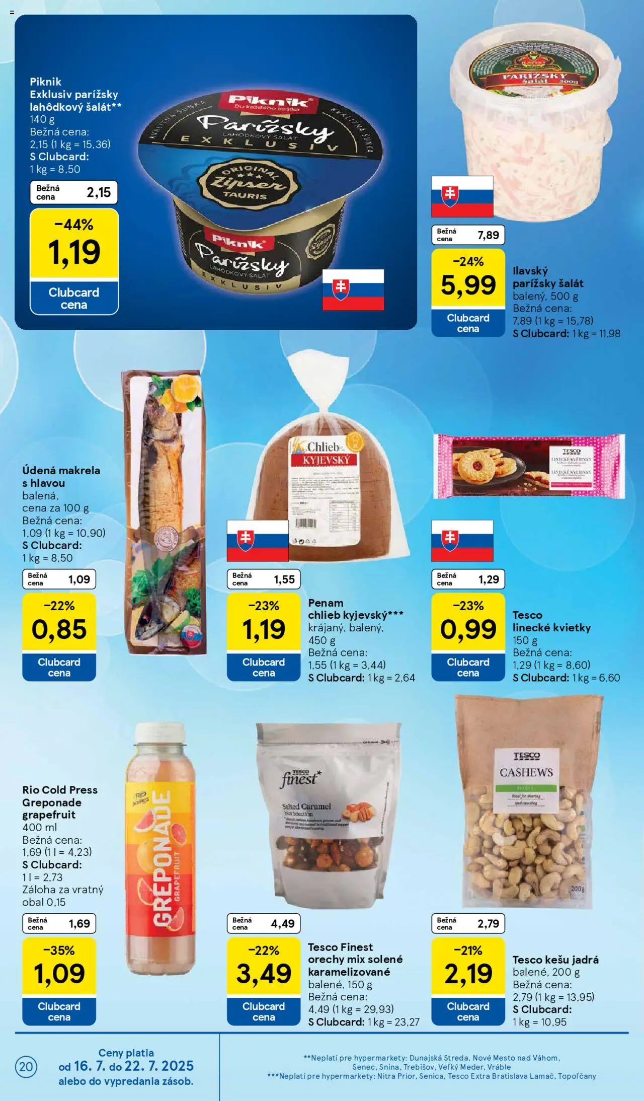 Tesco Hypermarket - leták │ platný od 16.07.2025 | Strana: 20 | Produkty: Chlieb, Orechy, Šalát, Grapefruit