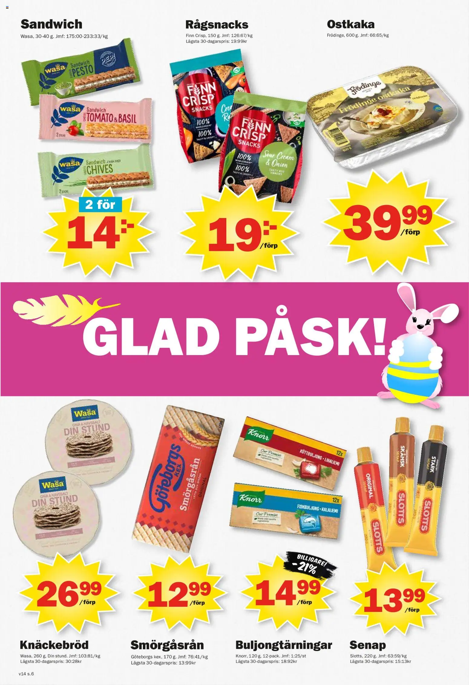 Pekås reklamblad aktuell från 30.03.2026 | Sida: 6 | Produkter: Senap, Knäckebröd, Fiskbuljong, Pesto