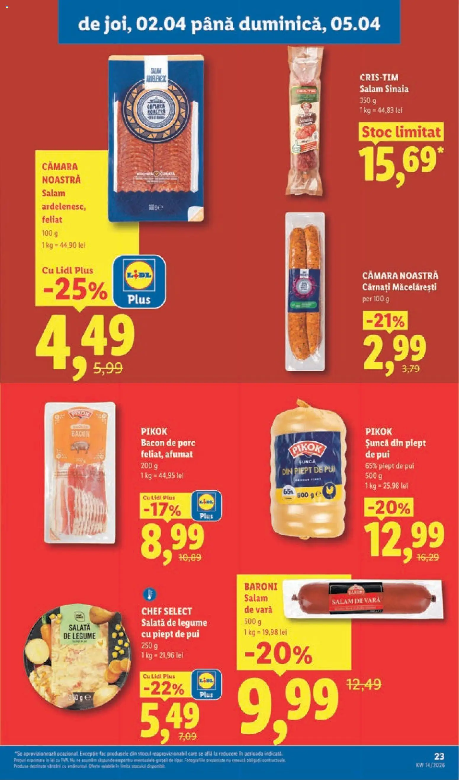 Noul catalog Lidl – valabil de la 30.03.2026 | Pagină: 23 | Produse: Hacıyatmaz Kedi Oyuncağı, Salam, Salată, Legume